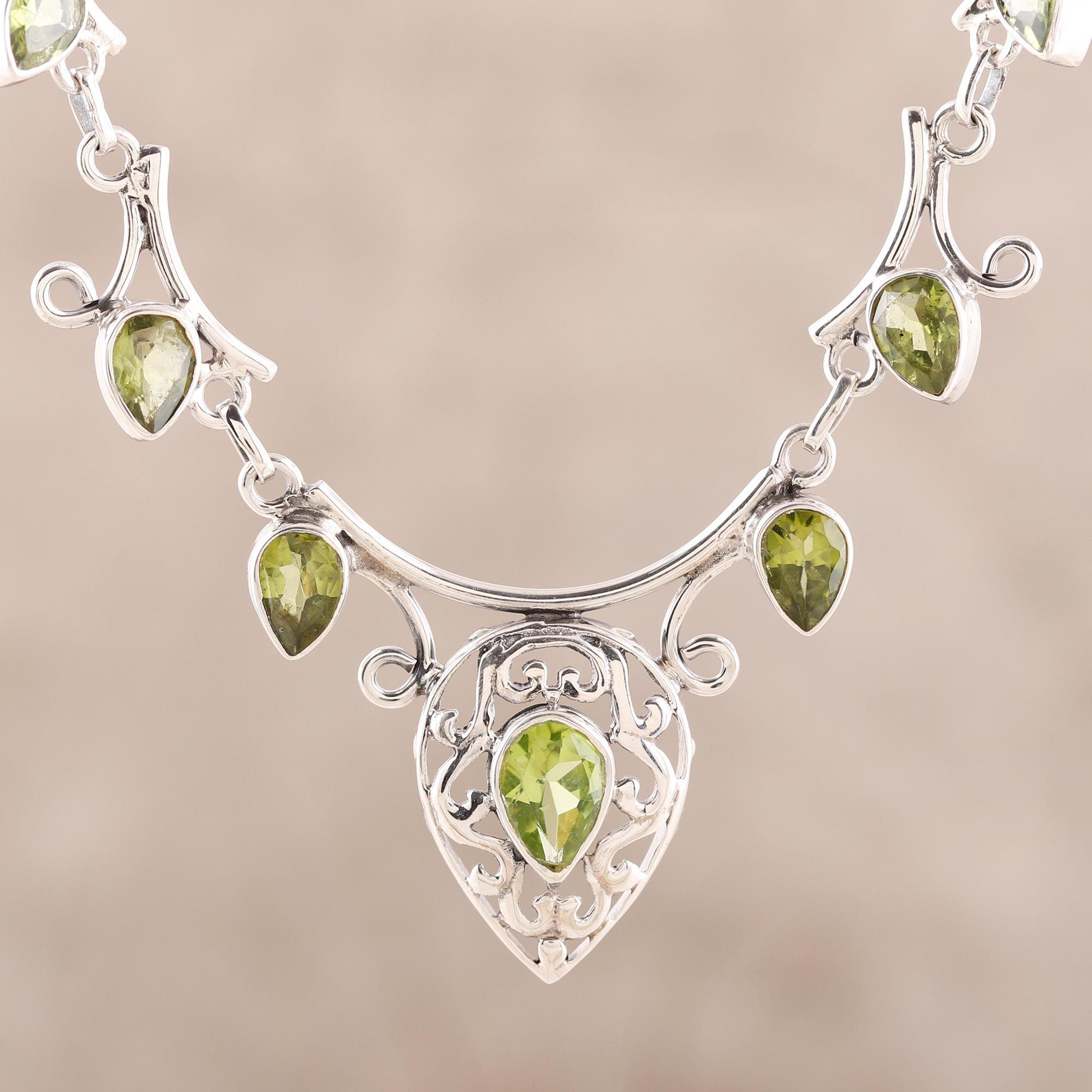 Premium Peridot & Sterling Silver Garden Necklace - Handmade Elegance