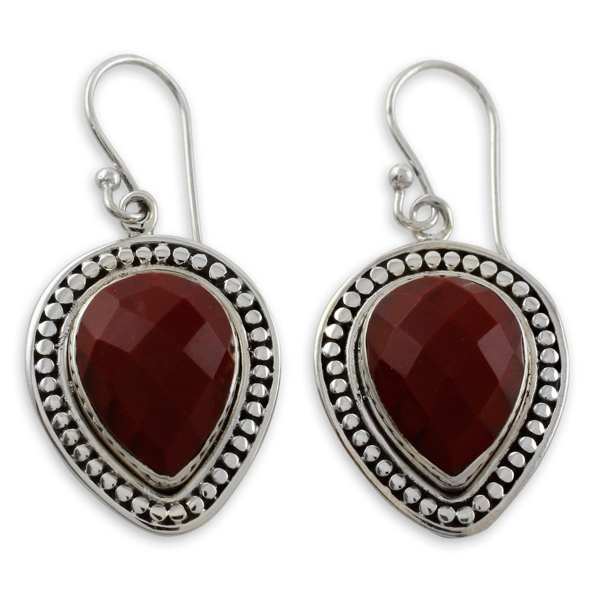 Premium Faceted Red Jasper Dangle Earrings - Handcrafted Sterling Silver Jewelry