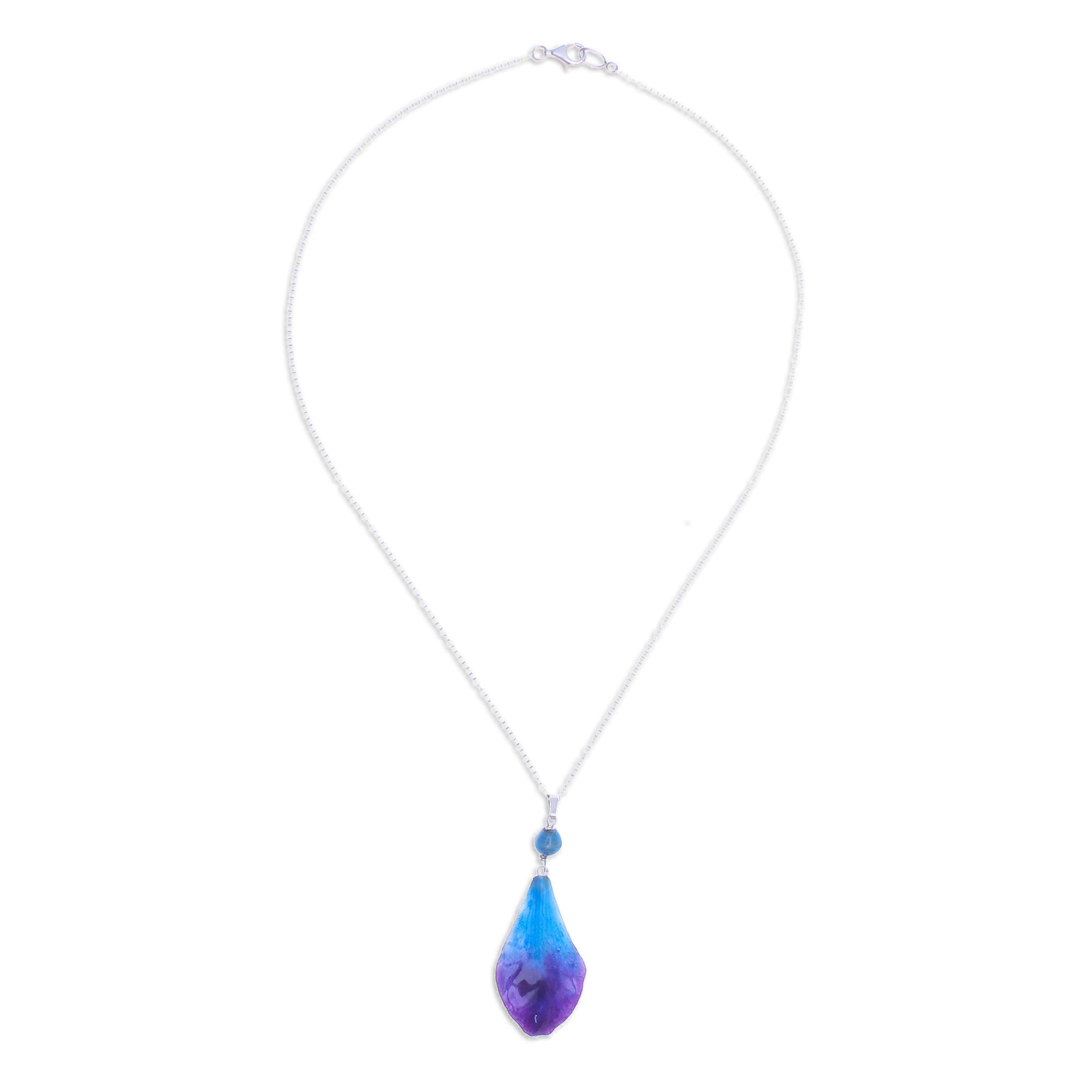 Premium Bloom Basket Necklace: Blue & Purple Orchid Petal Pendant