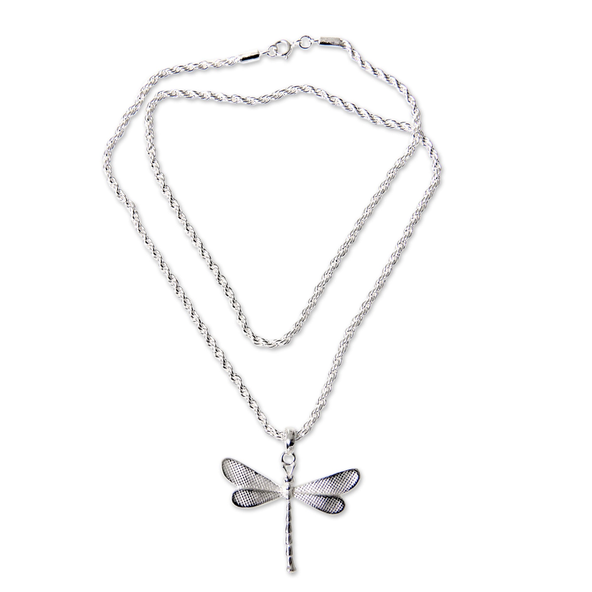 Premium White Dragonfly Sterling Silver Pendant Necklace