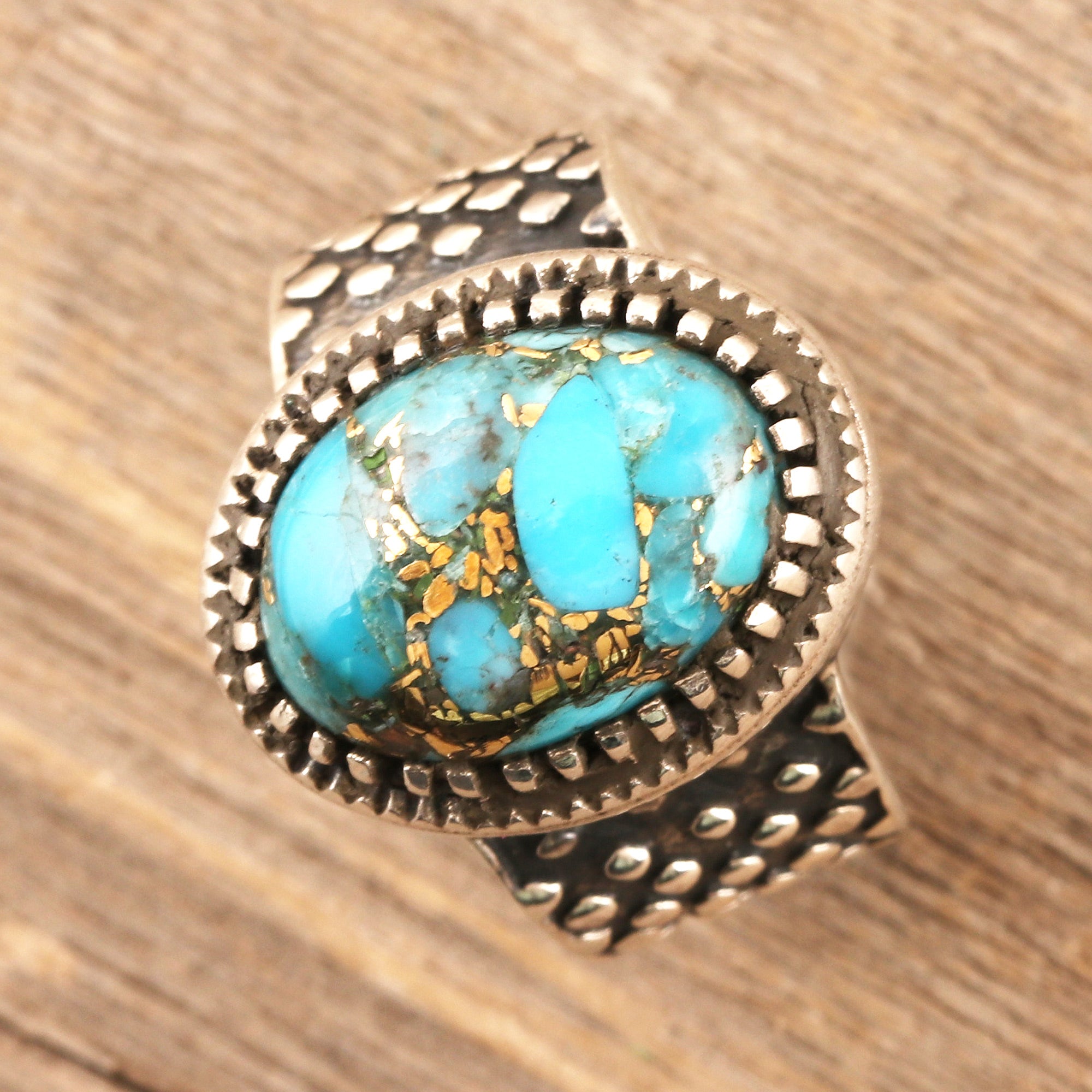 Premium Majestic Allure Composite Turquoise & Sterling Silver Men's Ring