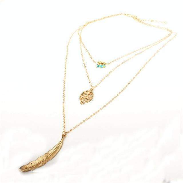 Premium Multi-Layer Turquoise & Leaf Necklace - Ultimate Elegance