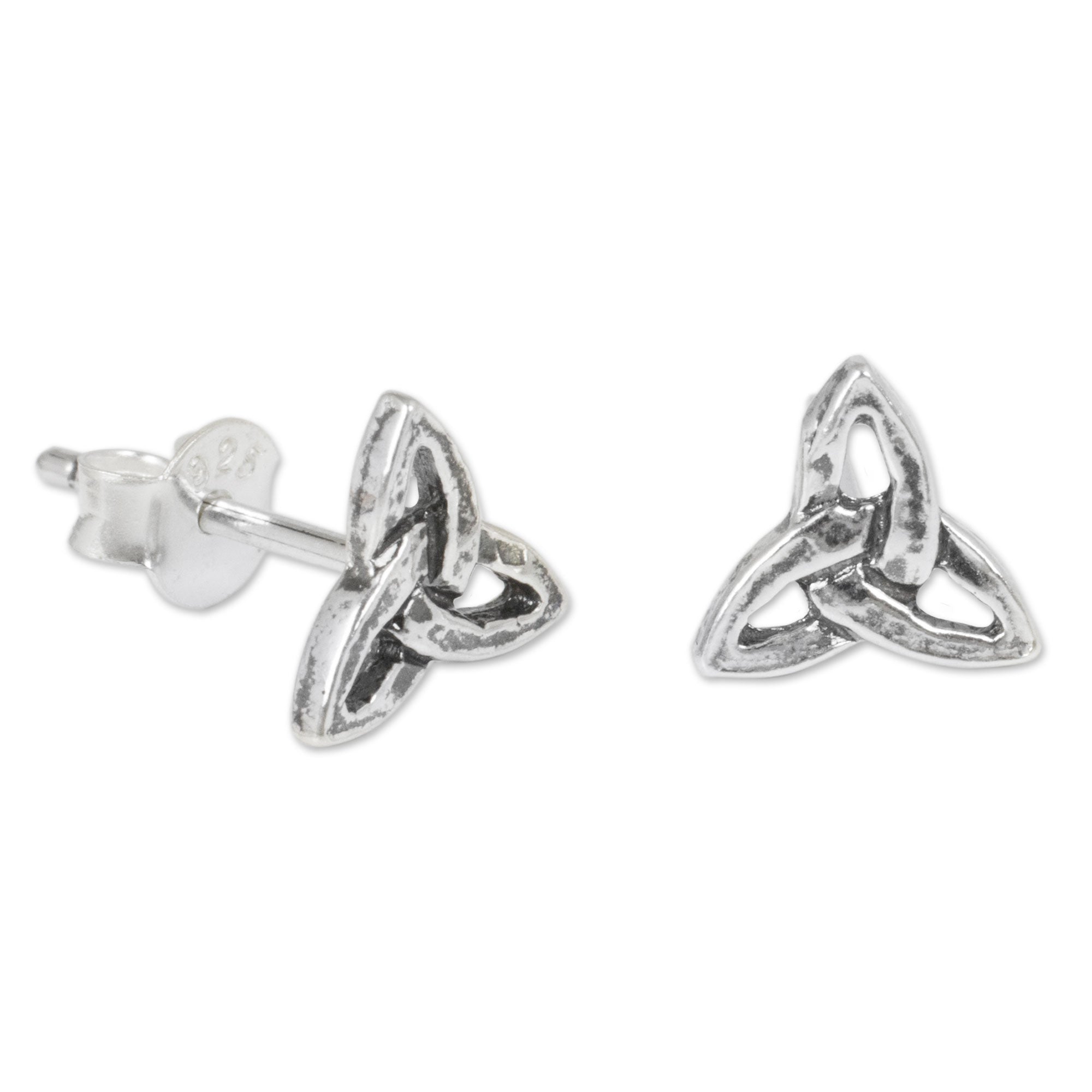 Premium Celtic Trinity Sterling Silver Stud Earrings - Handmade & Fair Trade