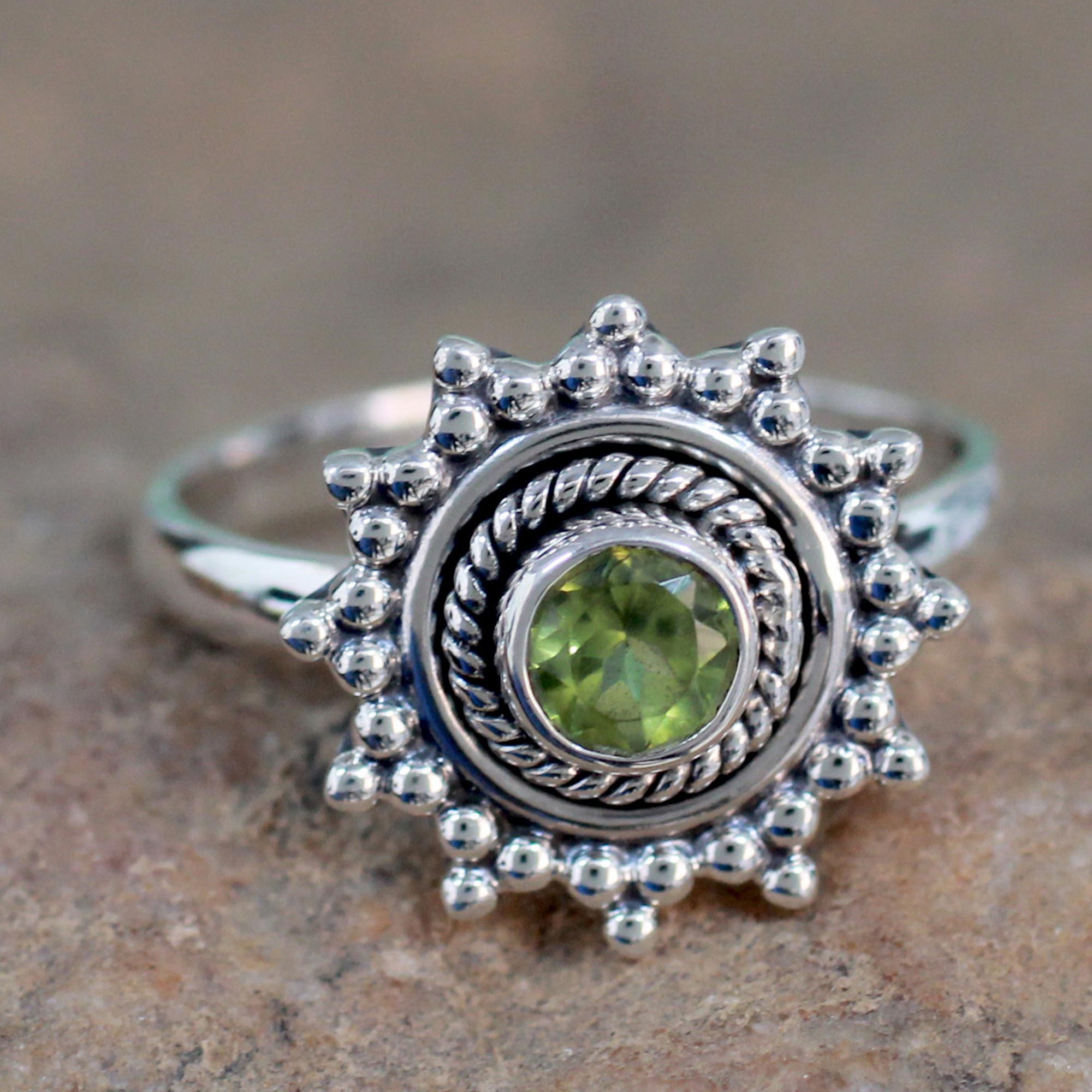 Premium Lime Princess Peridot Solitaire Ring - August Birthstone Jewelry