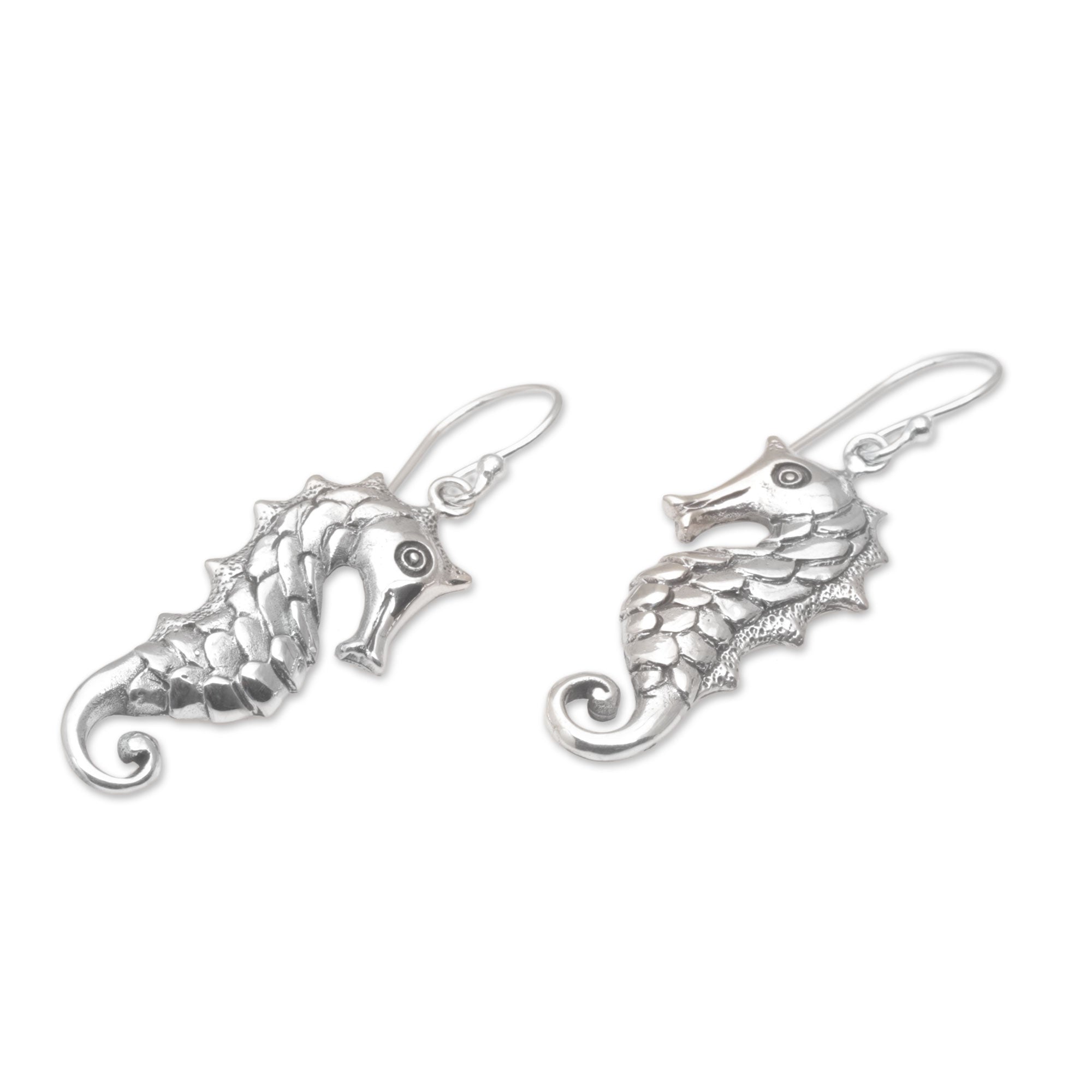 Premium Seahorse Sterling Silver Dangle Earrings - Handcrafted Elegance