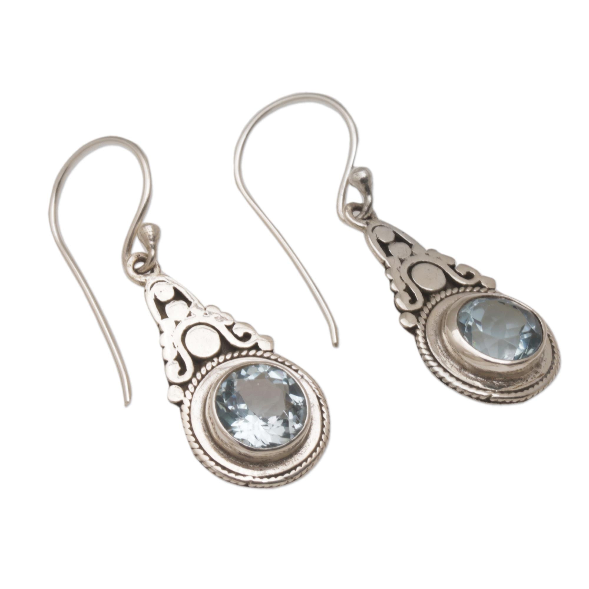 Premium Celestial Crowns: Fair Trade Blue Topaz & Sterling Silver Dangle Earrings