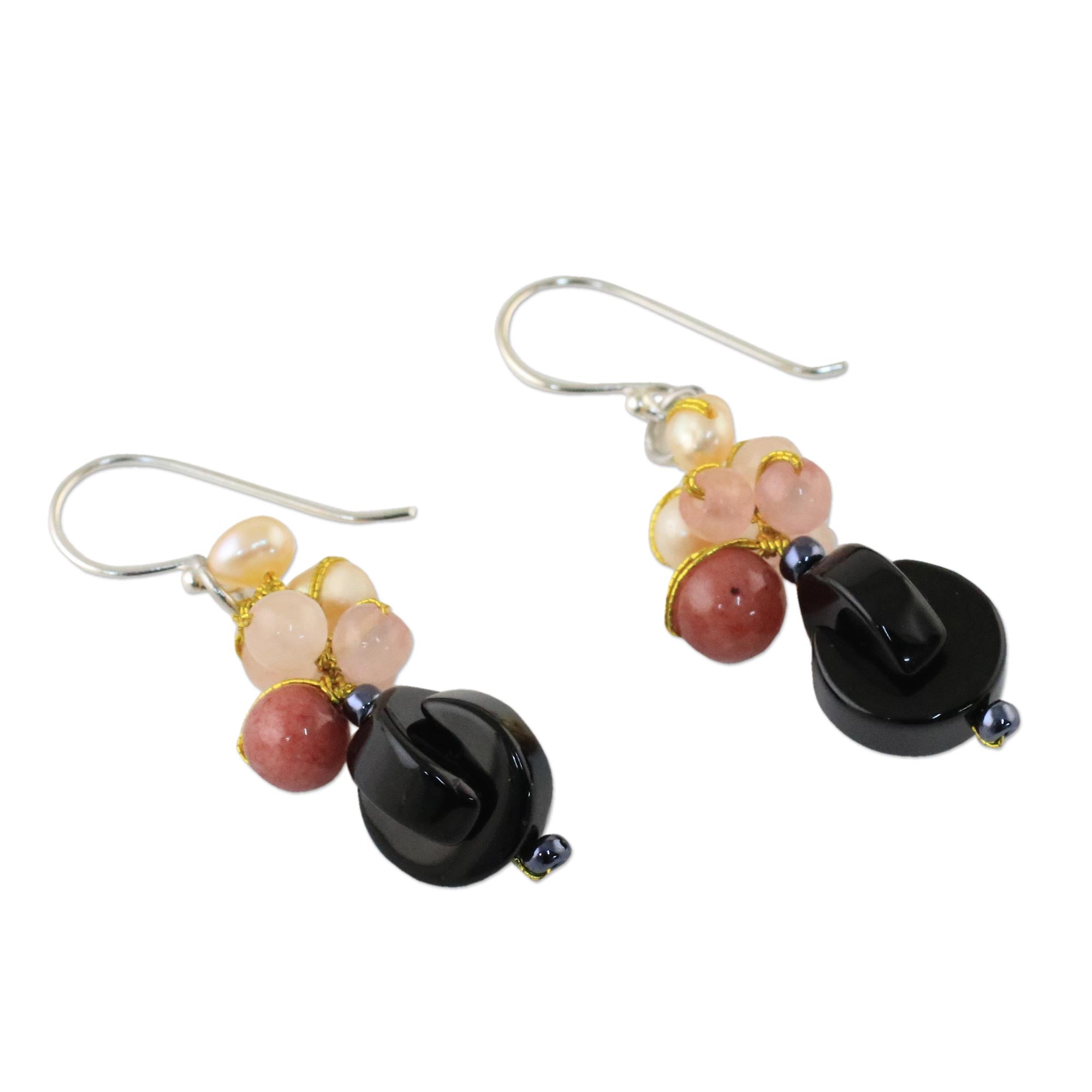 Premium Pink Onyx Multi-Gemstone Dangle Earrings - Handcrafted in Thailand