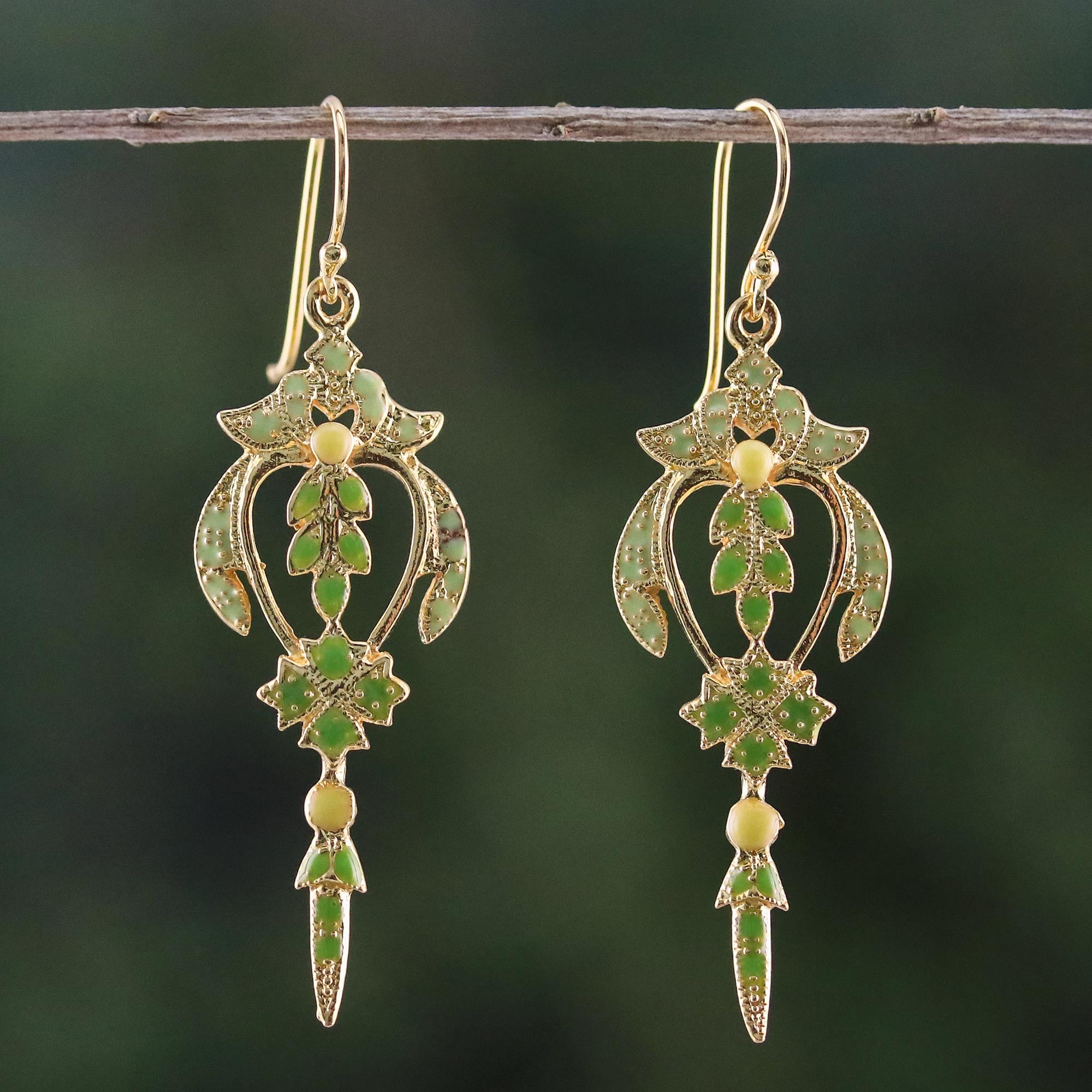 Premium Green & Gold Plated Brass Earrings - Nature-Inspired Elegance by Matta