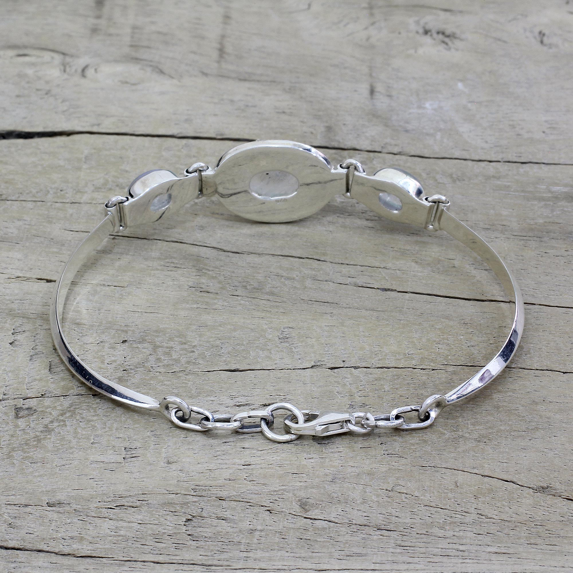 Premium Icy Rainbow Moonstone Sterling Silver Bracelet