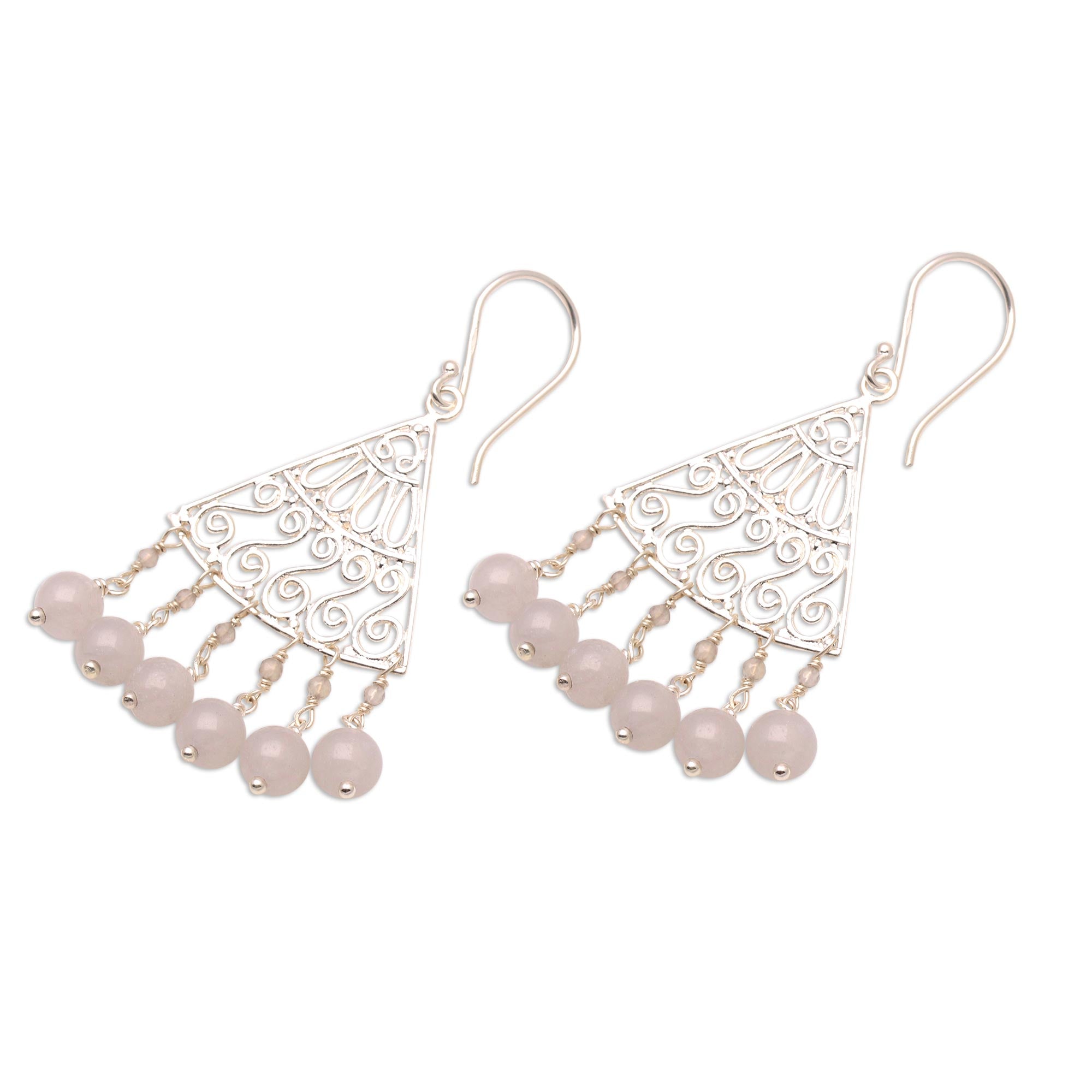 Premium Moonstone Spiral Chandelier Earrings - Handcrafted in Bali