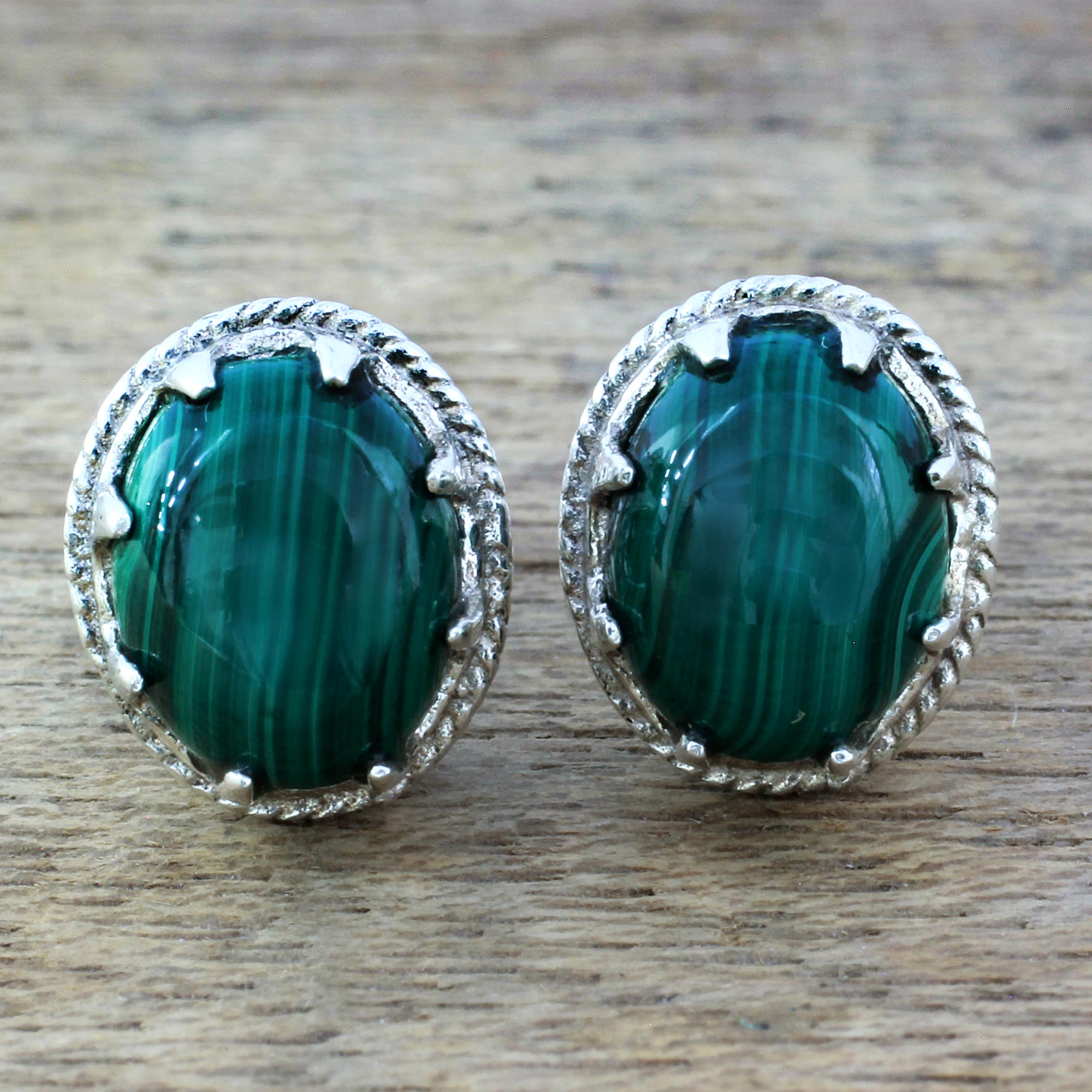 Premium Morning Forest Malachite Stud Earrings - Handmade Silver Jewelry