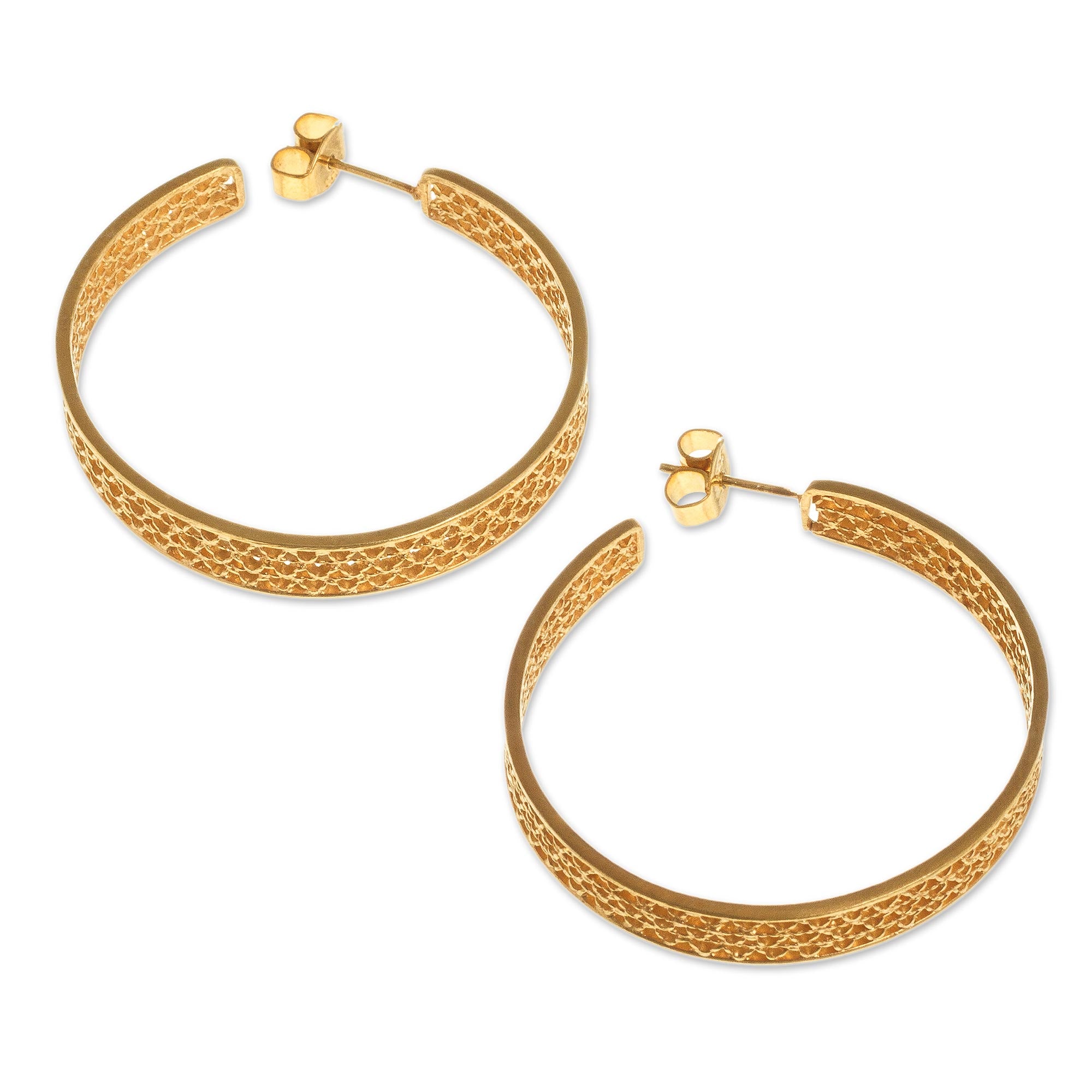 Premium 21k Gold Plated Filigree Half-Hoop Earrings - Handcrafted Peruvian Jewelry