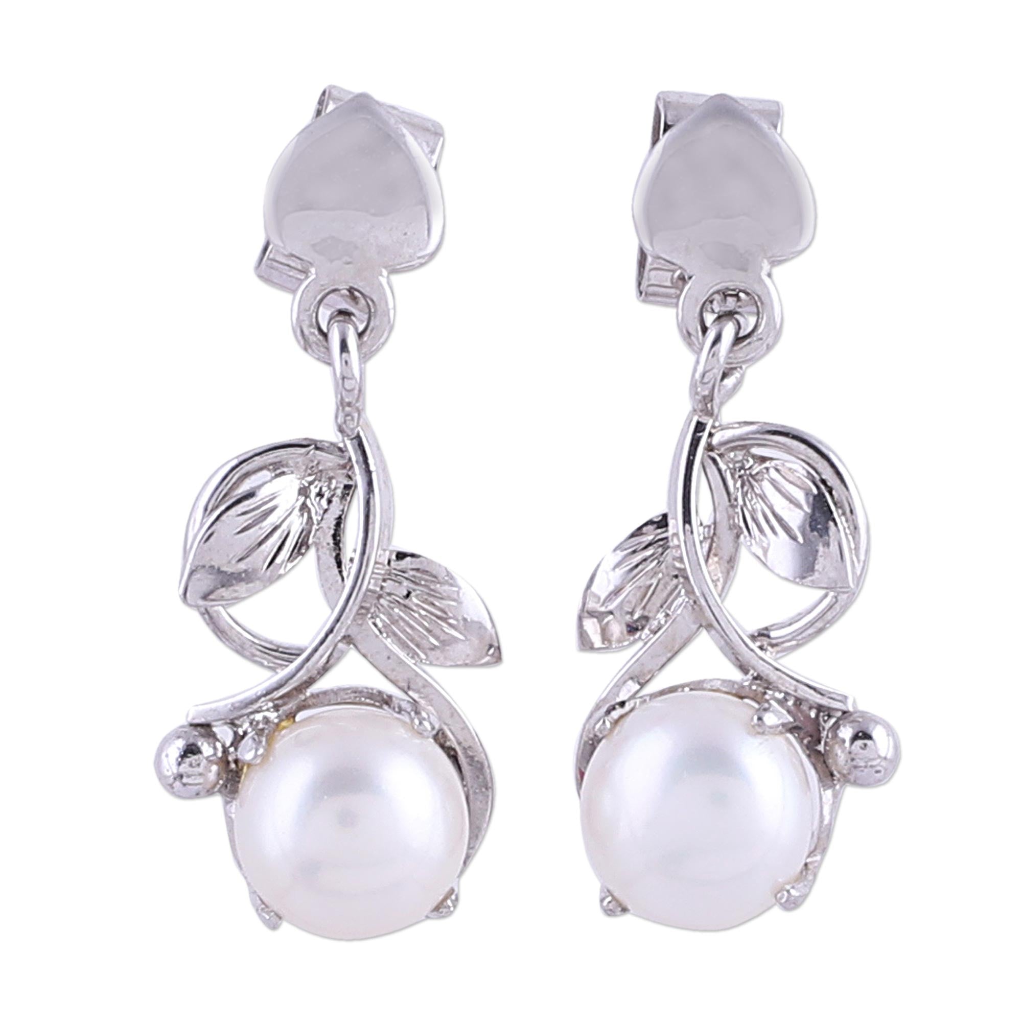 Premium Rhodium-Plated Cultured Pearl Dangle Earrings by Purity Vines