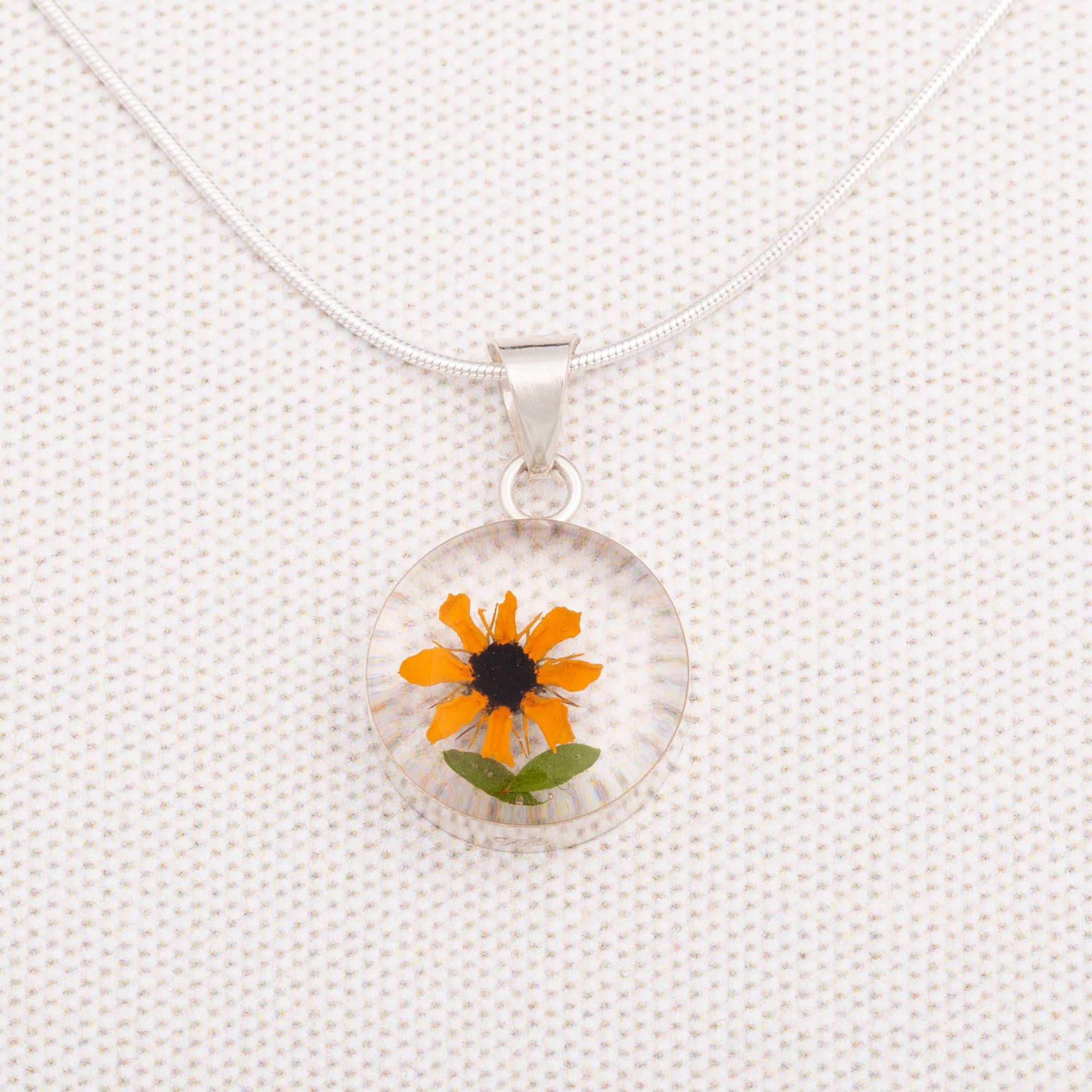 Premium Sterling Silver & Real Sunflower Necklace - Handmade Fair Trade Jewelry