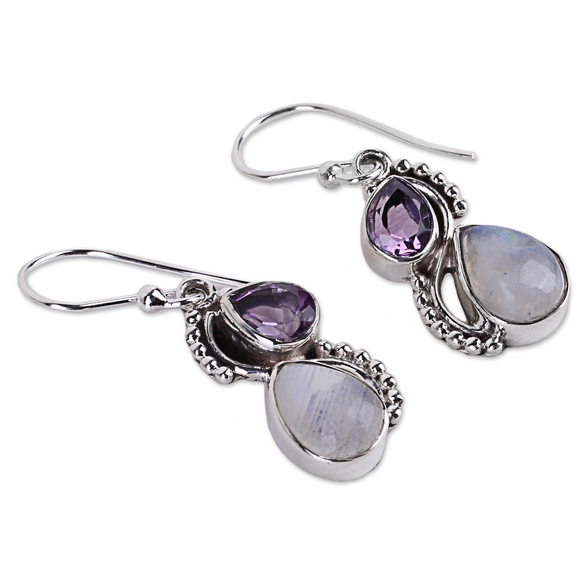 Premium Two Teardrops Moonstone Earrings - Handcrafted Sterling Silver