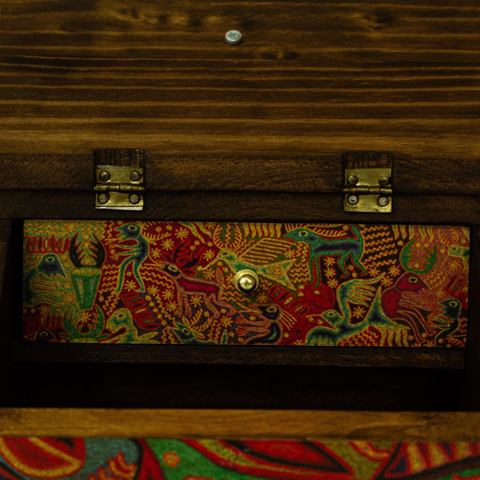 Premium Huichol Art Jewelry Box - Handcrafted Decoupage Wood Design