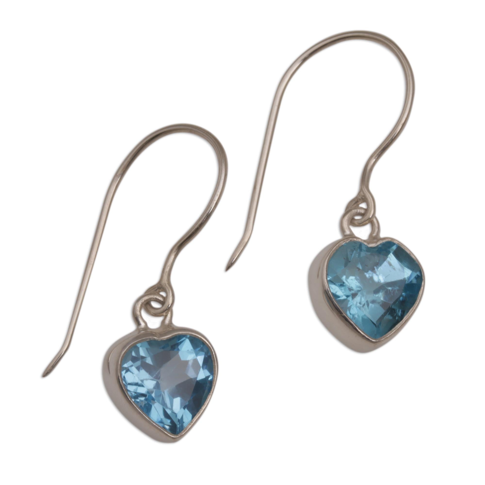 Premium Blue Topaz Heart Dangle Earrings - Bali Artisan Crafted