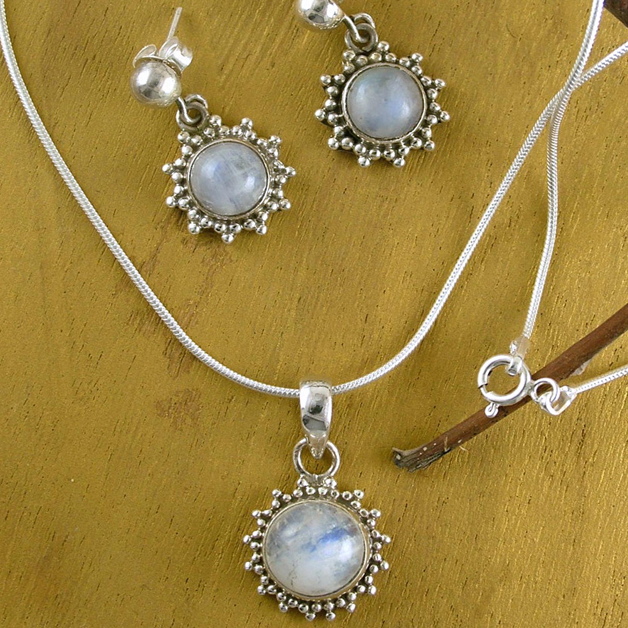 Premium Goddess Moonstone & Sterling Silver Jewelry Set - Handmade in India