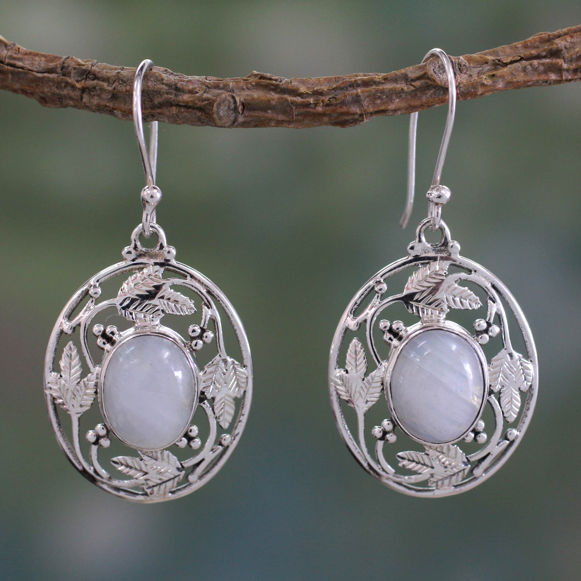 Premium Moonlit Avatar Handcrafted Rainbow Moonstone Earrings in Sterling Silver