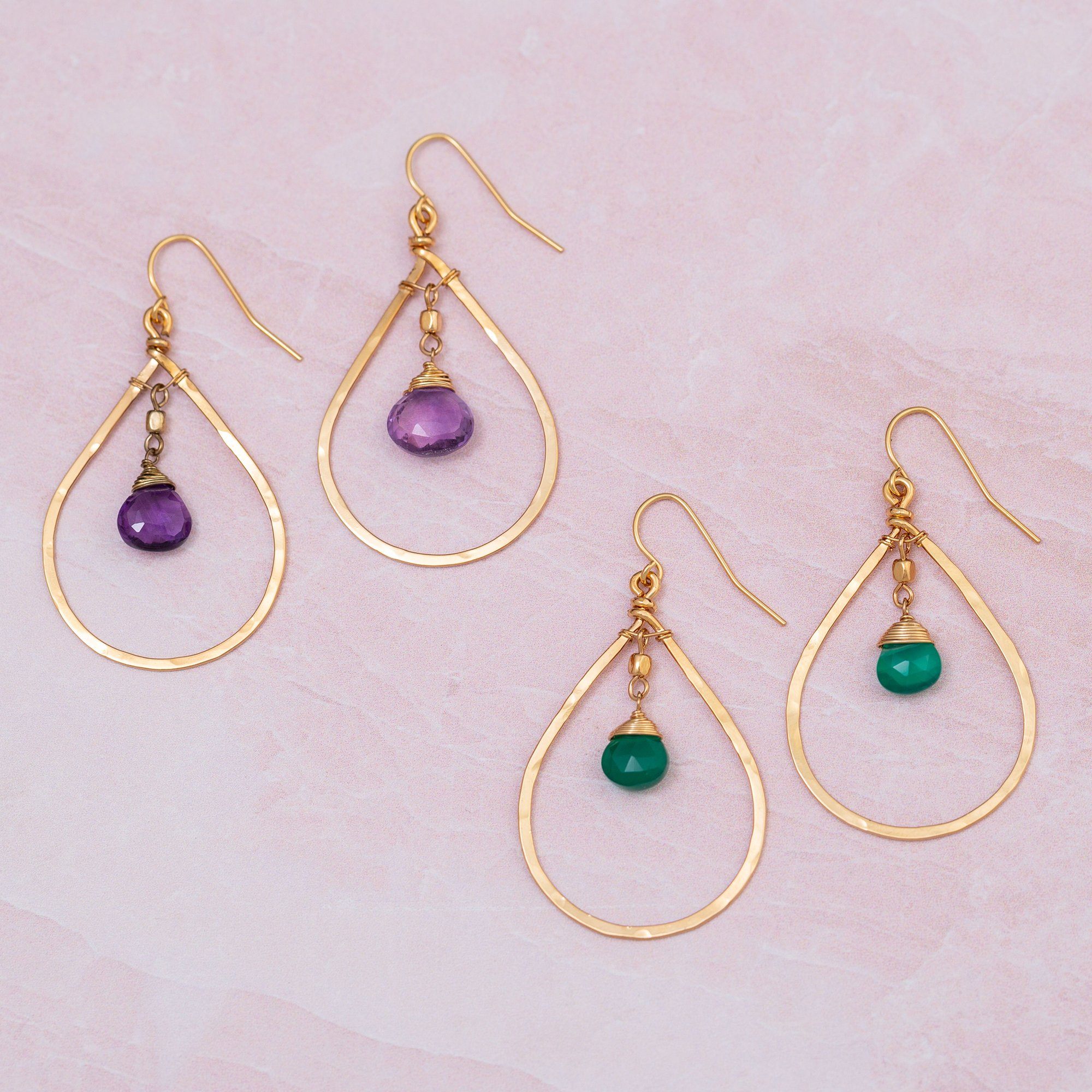 Premium Gemstone Hoop Earrings - Gold-Filled Elegance