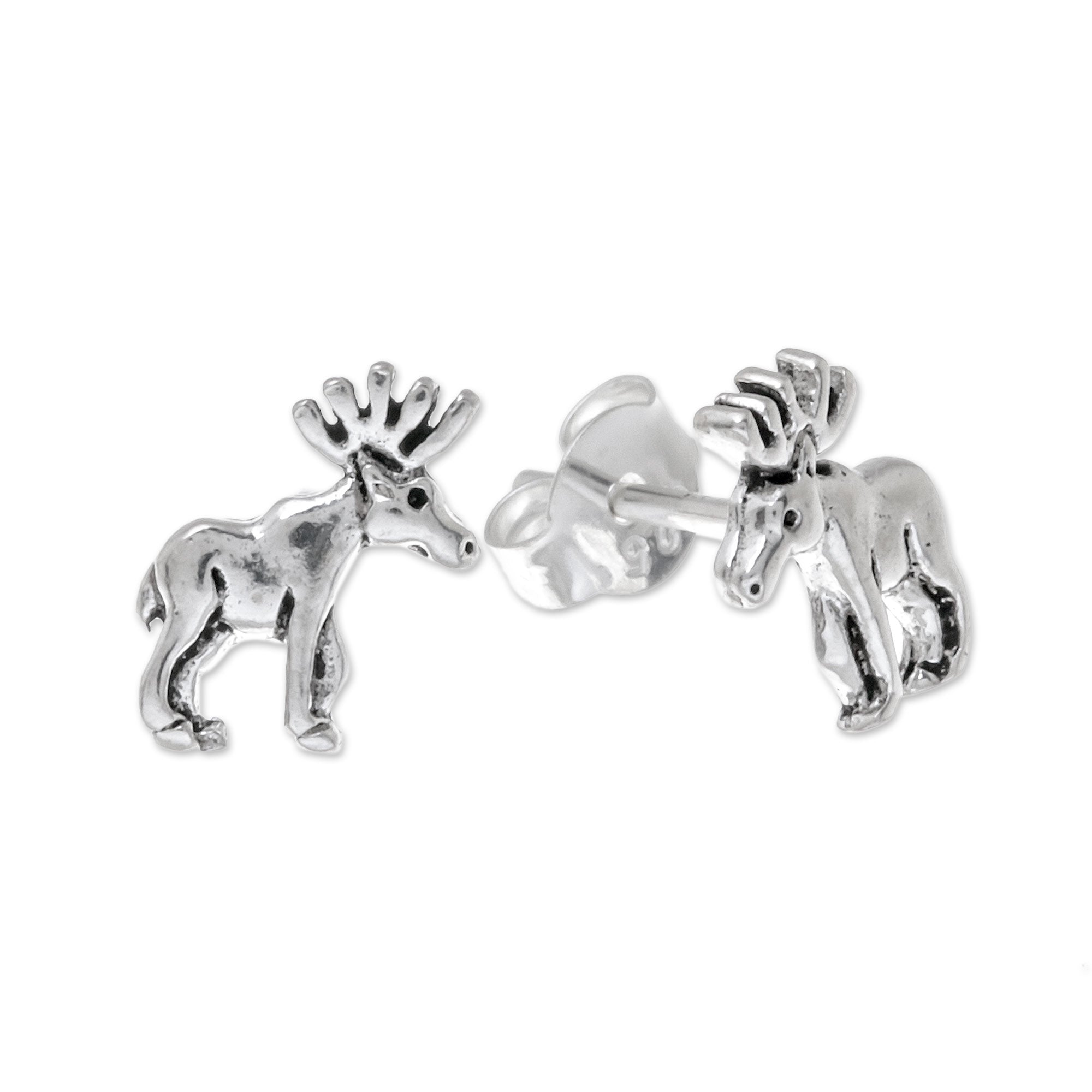 Premium Moose Sterling Silver Stud Earrings - Handcrafted in Thailand