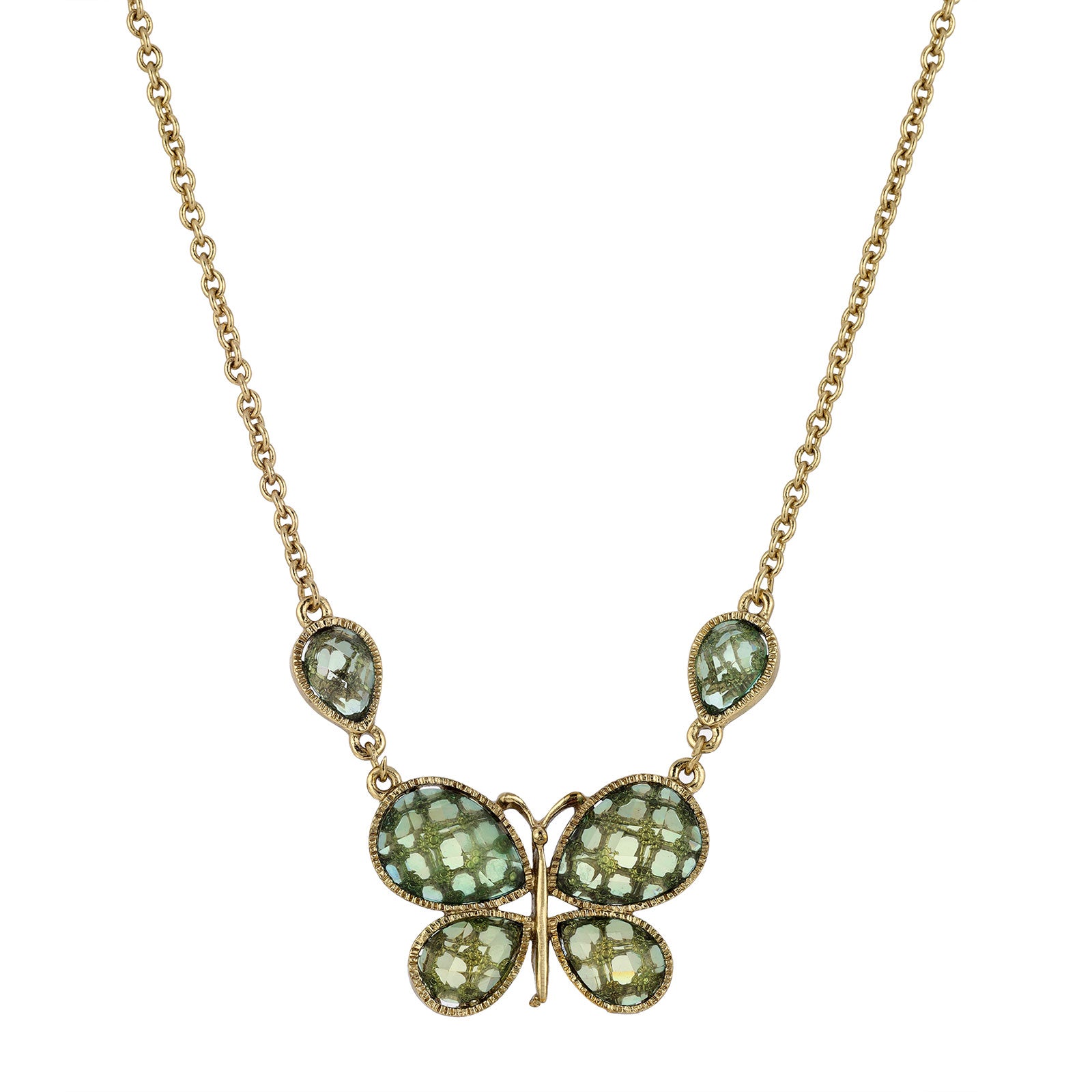 Premium 1928 Jewelry® Gold-Tone Aqua Faceted Butterfly Necklace – Adjustable 16