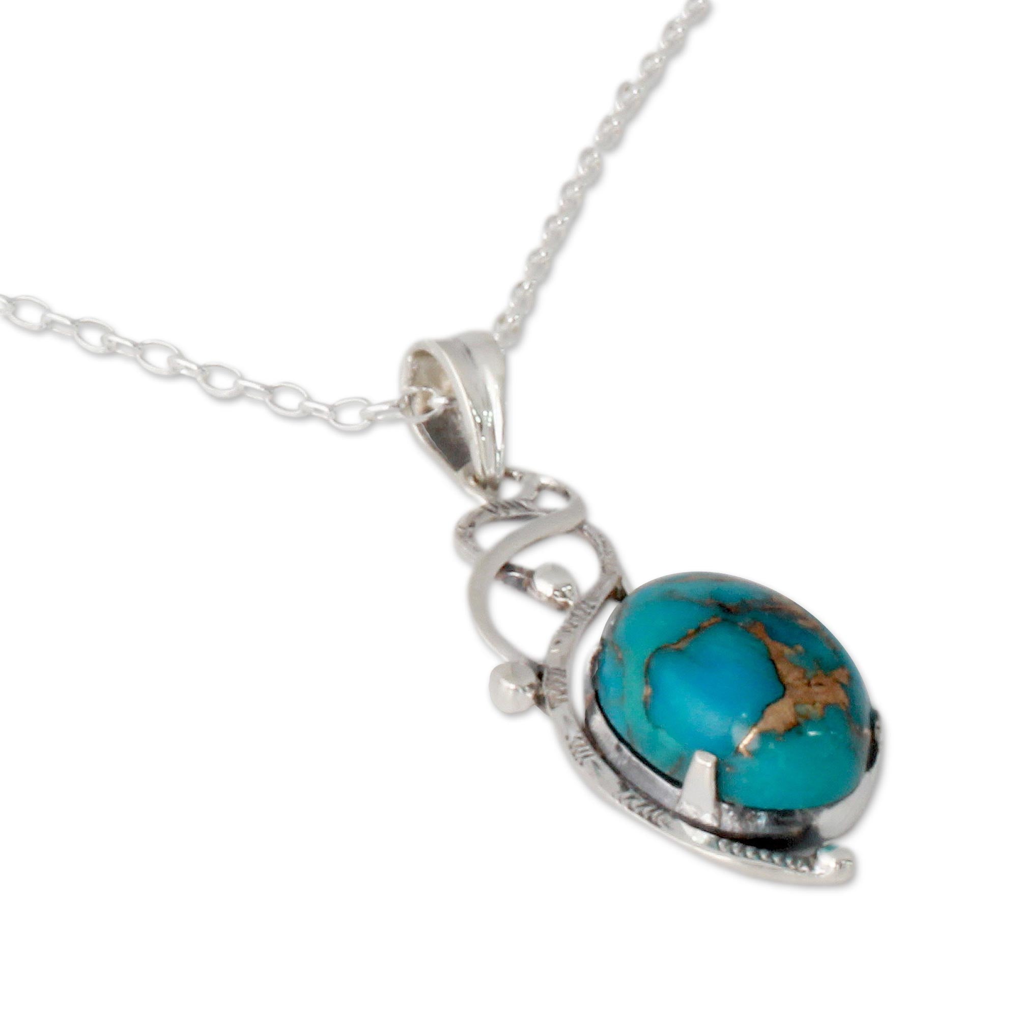 Premium Sky Whisper Blue Composite Turquoise Sterling Silver Necklace - Handcrafted in India