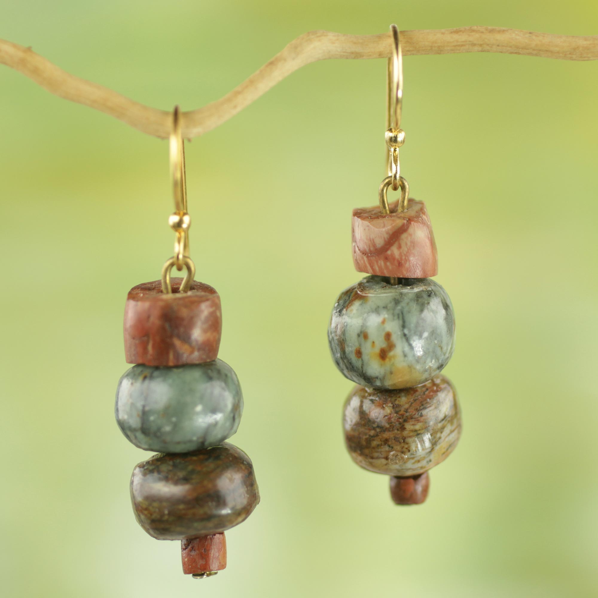 Premium Rustic Joy Soapstone & Bauxite Dangle Earrings - Handcrafted in Ghana