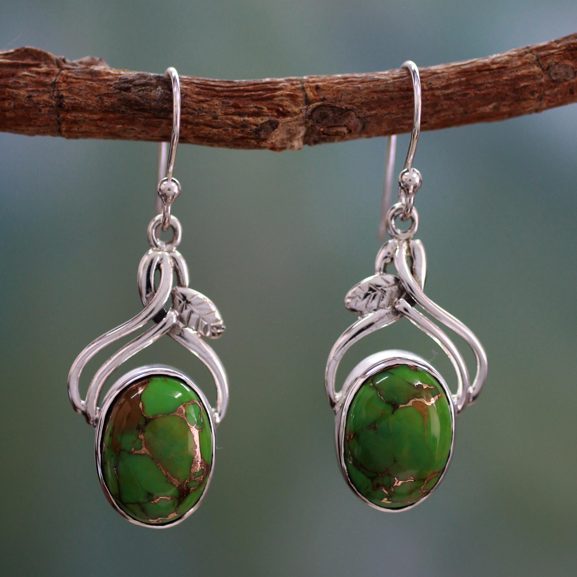 Premium Green Dew Handcrafted Sterling Silver Earrings – Ultimate Indian Artistry