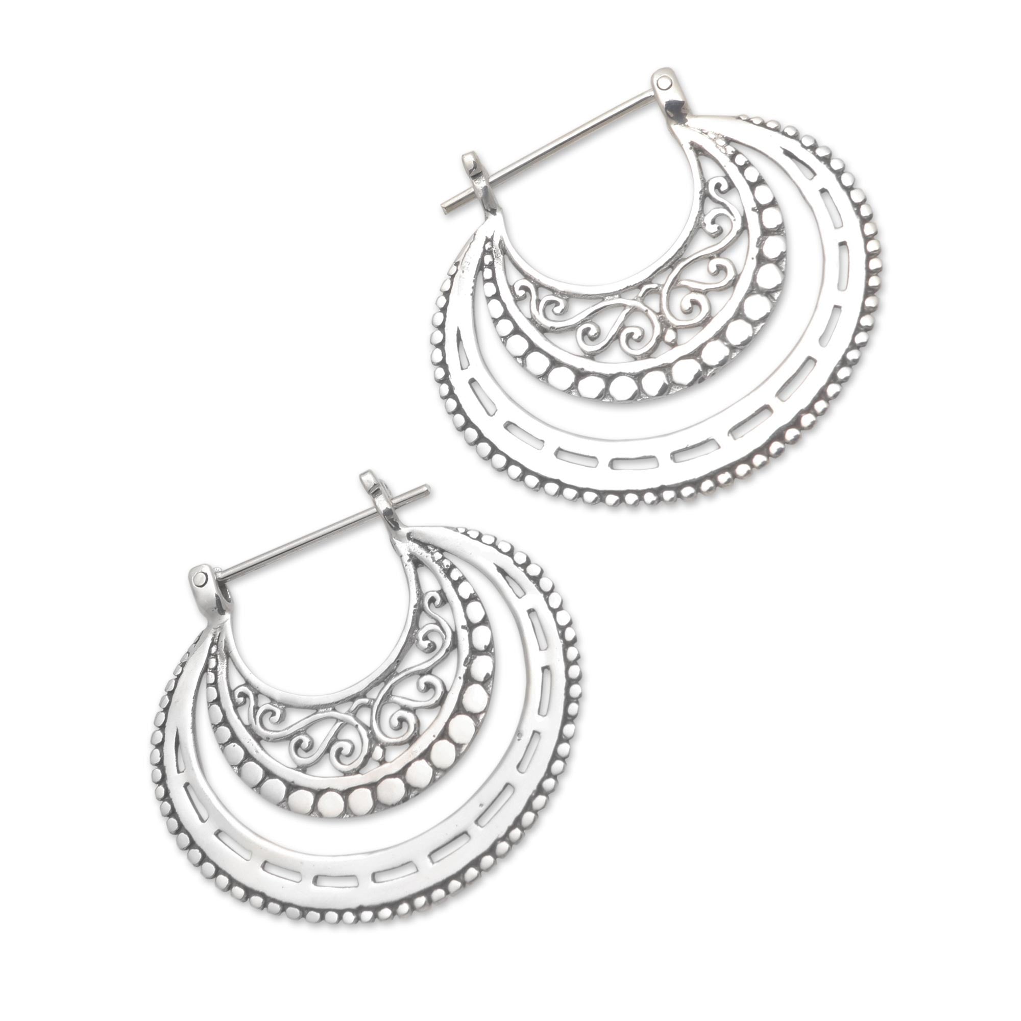 Premium Balinese Sterling Silver Hoop Earrings - Handcrafted Elegance