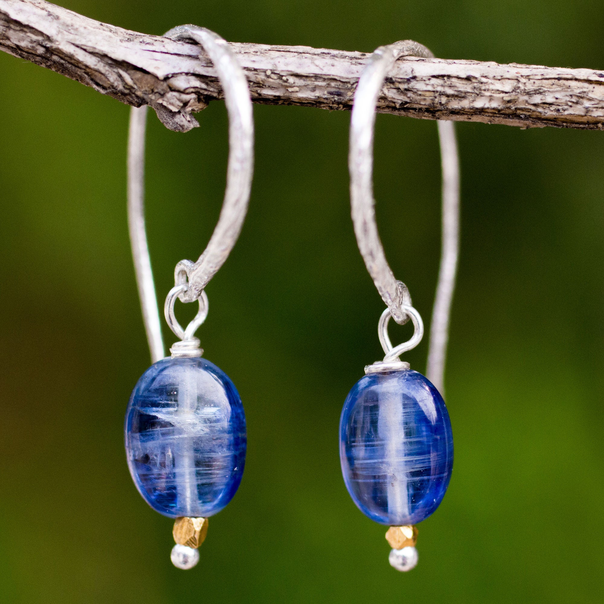 Premium Kyanite Dangle Earrings with 24K Gold Accents