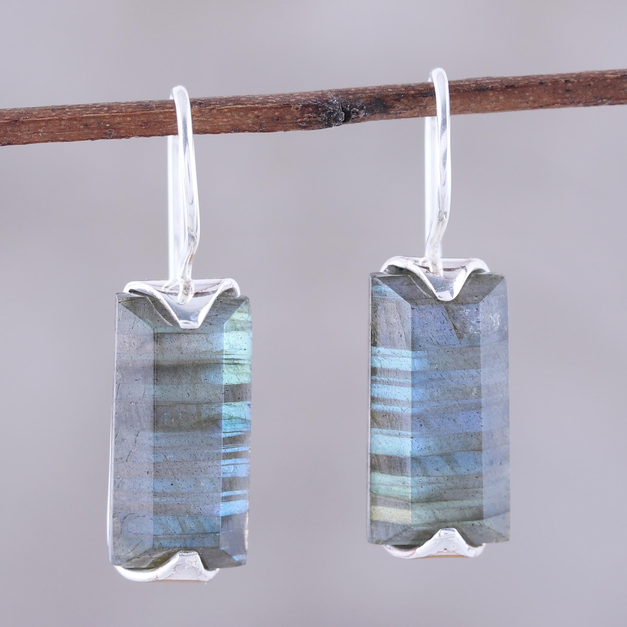 Premium Aurora Borealis 12-Carat Labradorite Drop Earrings – Handcrafted in India