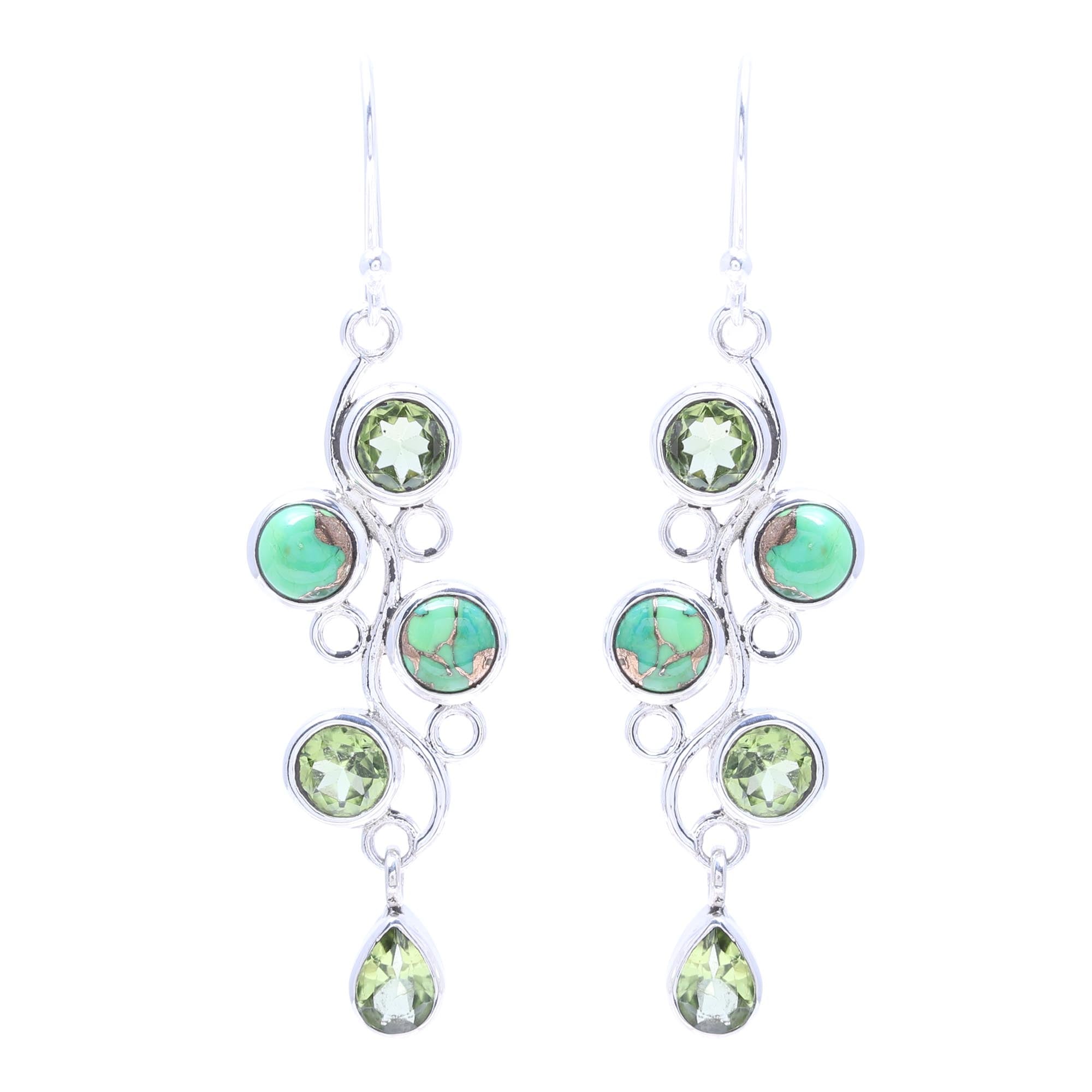 Premium Green Sheen Peridot & Composite Turquoise Dangle Earrings - Handcrafted in India