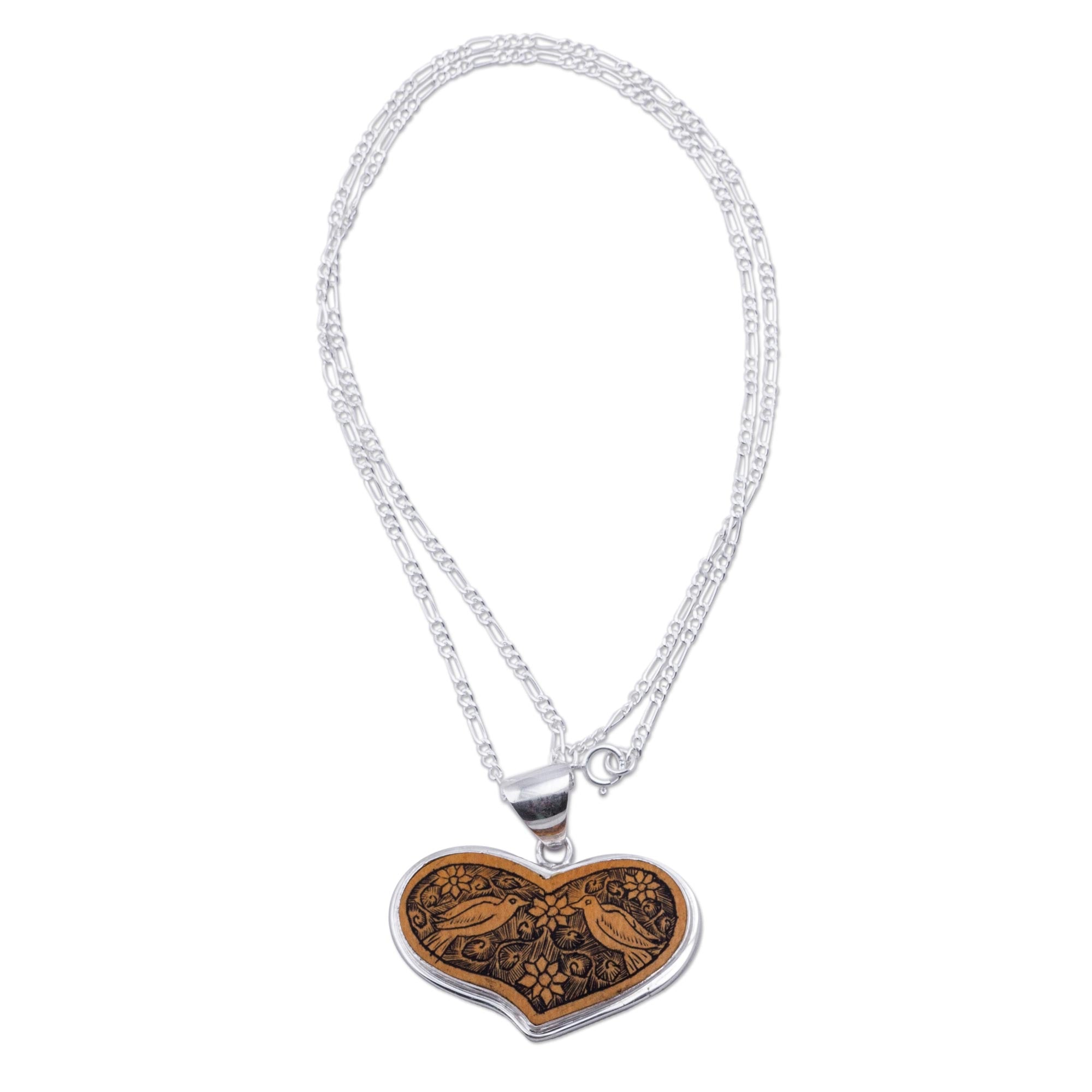 Premium Lovebirds Heart-Shaped Gourd Necklace - Handcrafted Sterling Silver