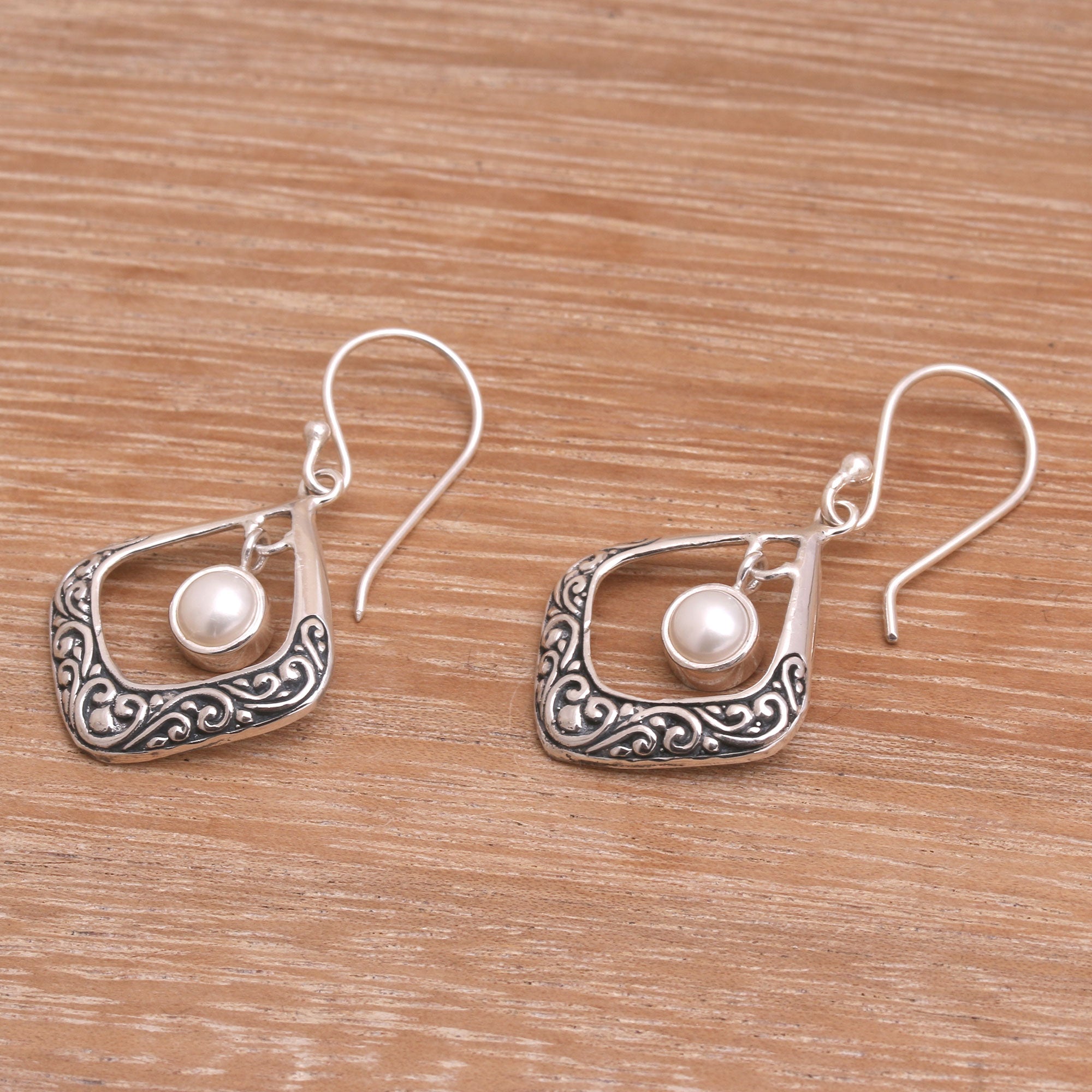 Premium Elegant Reverie Cultured Pearl Sterling Silver Dangle Earrings - Handcrafted in Bali