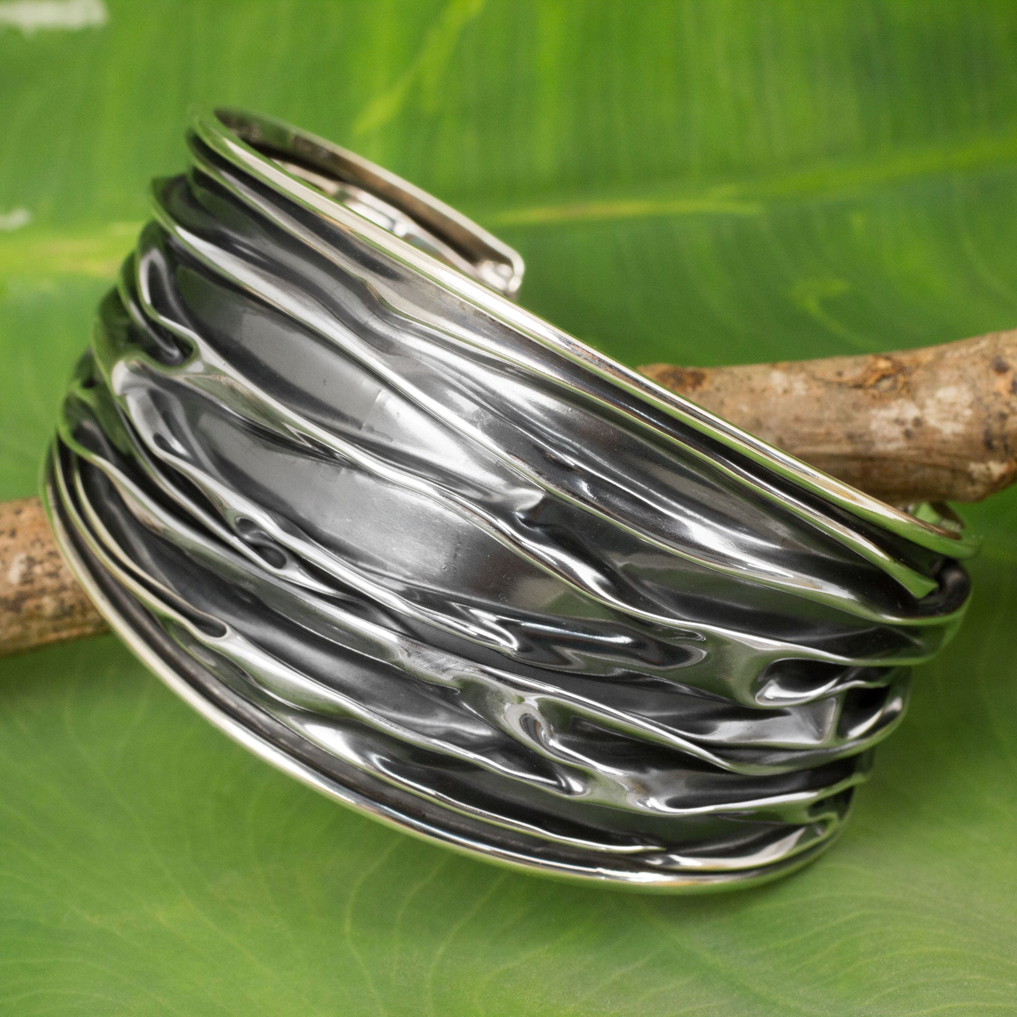 Premium Handcrafted Wide River Sterling Silver Cuff Bracelet