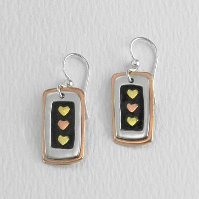 Premium Hearts Mixed Metals Drop Earrings - Artisan Crafted