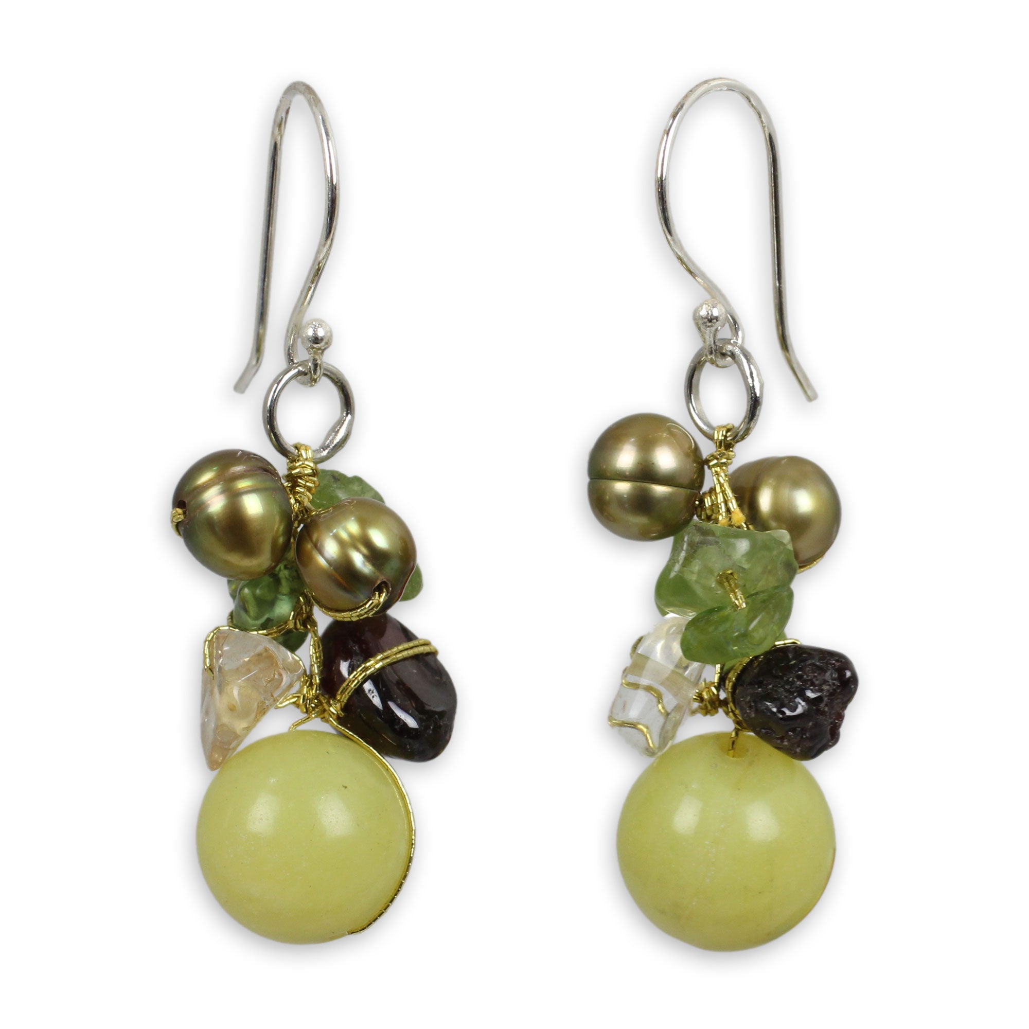 Premium Gemstone & Freshwater Pearl Cluster Earrings - Handmade in Thailand