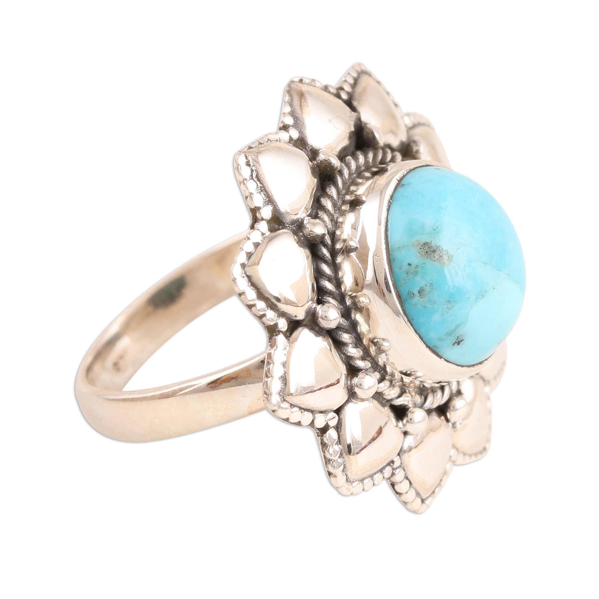 Premium Sky-Blue Turquoise Cocktail Ring - Handcrafted Sterling Silver Jewelry