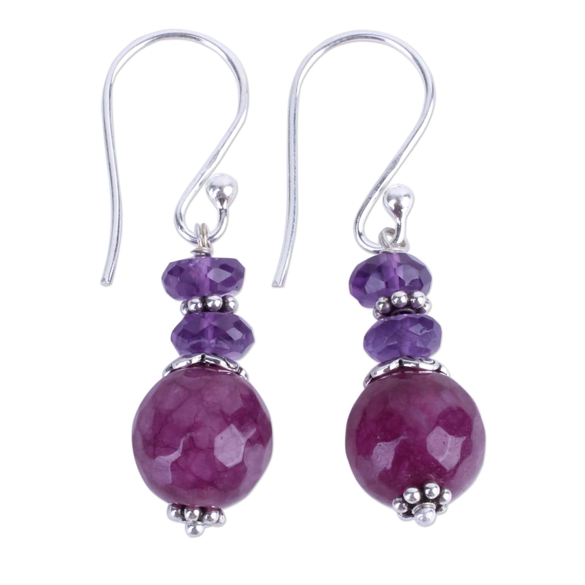 Premium Graceful Amethyst & Agate Silver Earrings