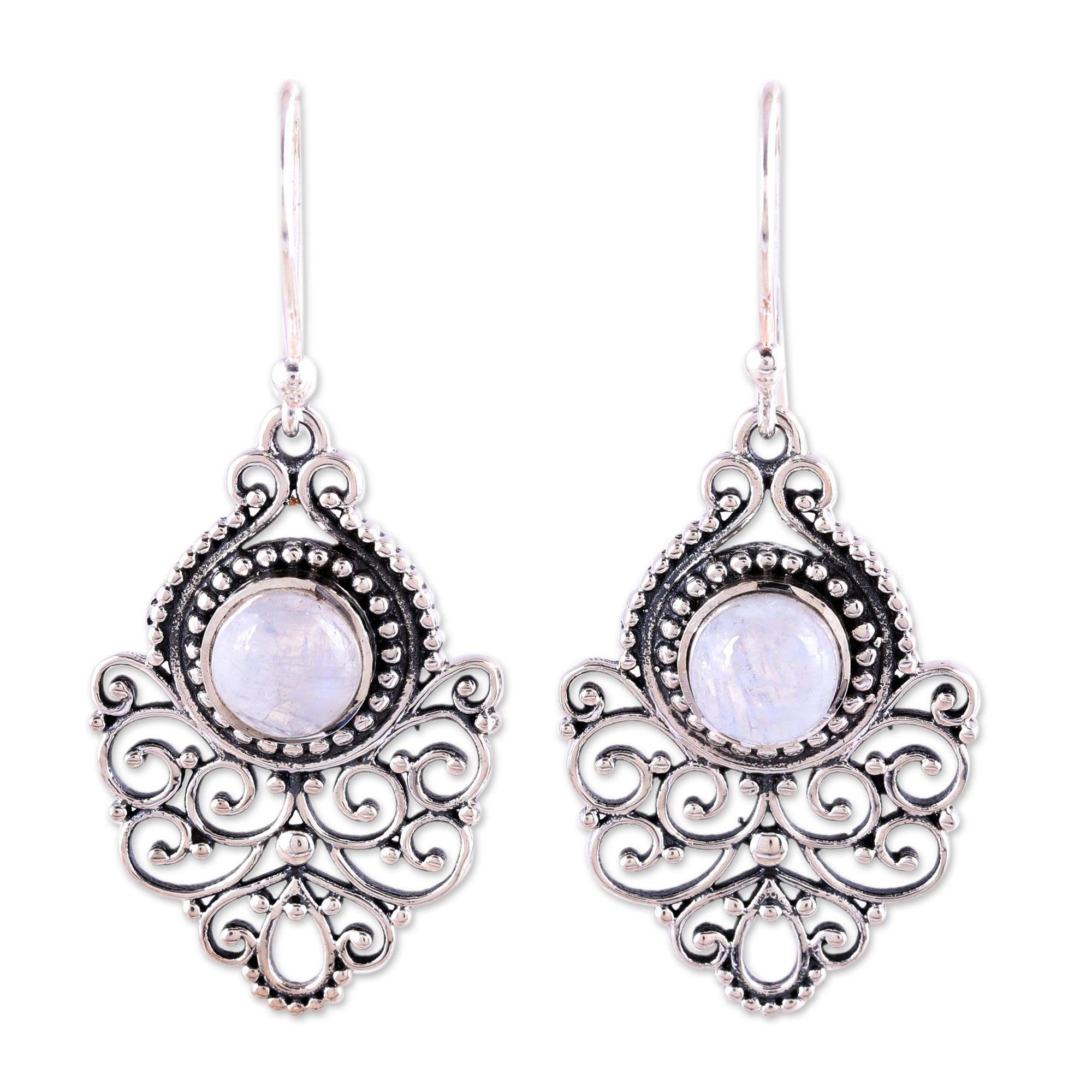 Premium Sterling Silver Rainbow Moonstone Dangle Earrings - Everlasting Joy Collection