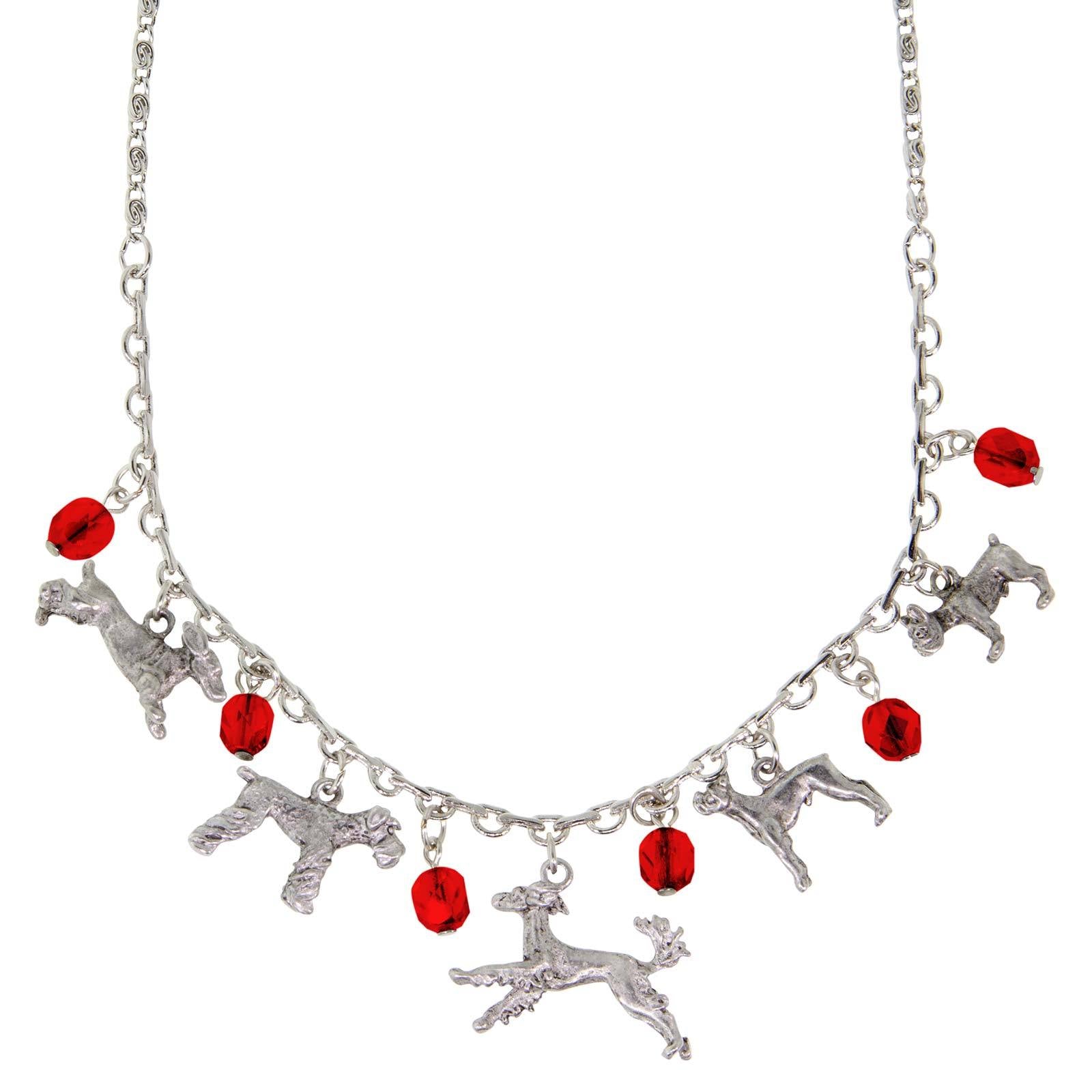 1928 Jewelry® Premium Silver-Tone Red Crystal Multi Dog Charm Necklace - Adjustable 16