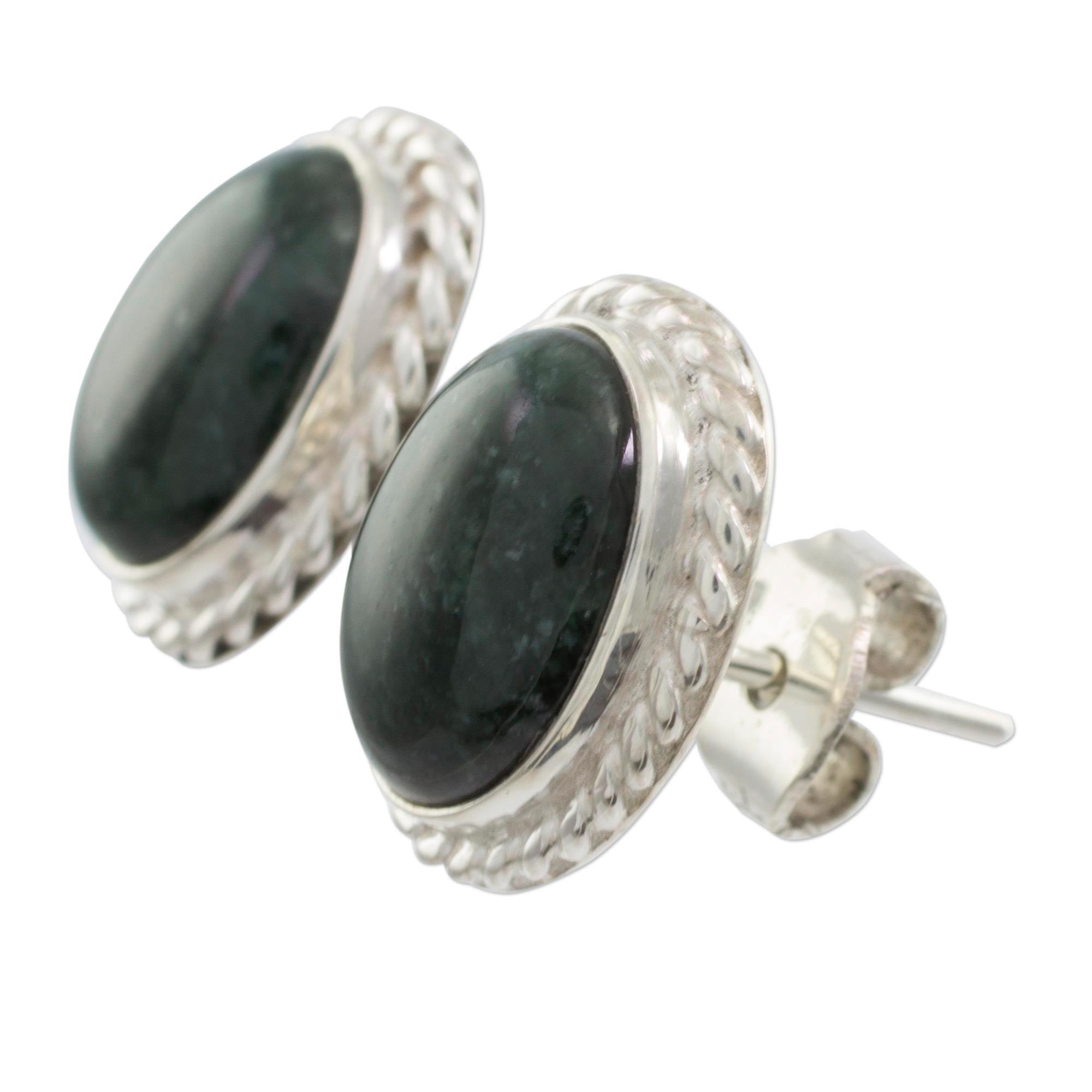 Premium Dark Mystique Jade Button Earrings - Handcrafted Elegance