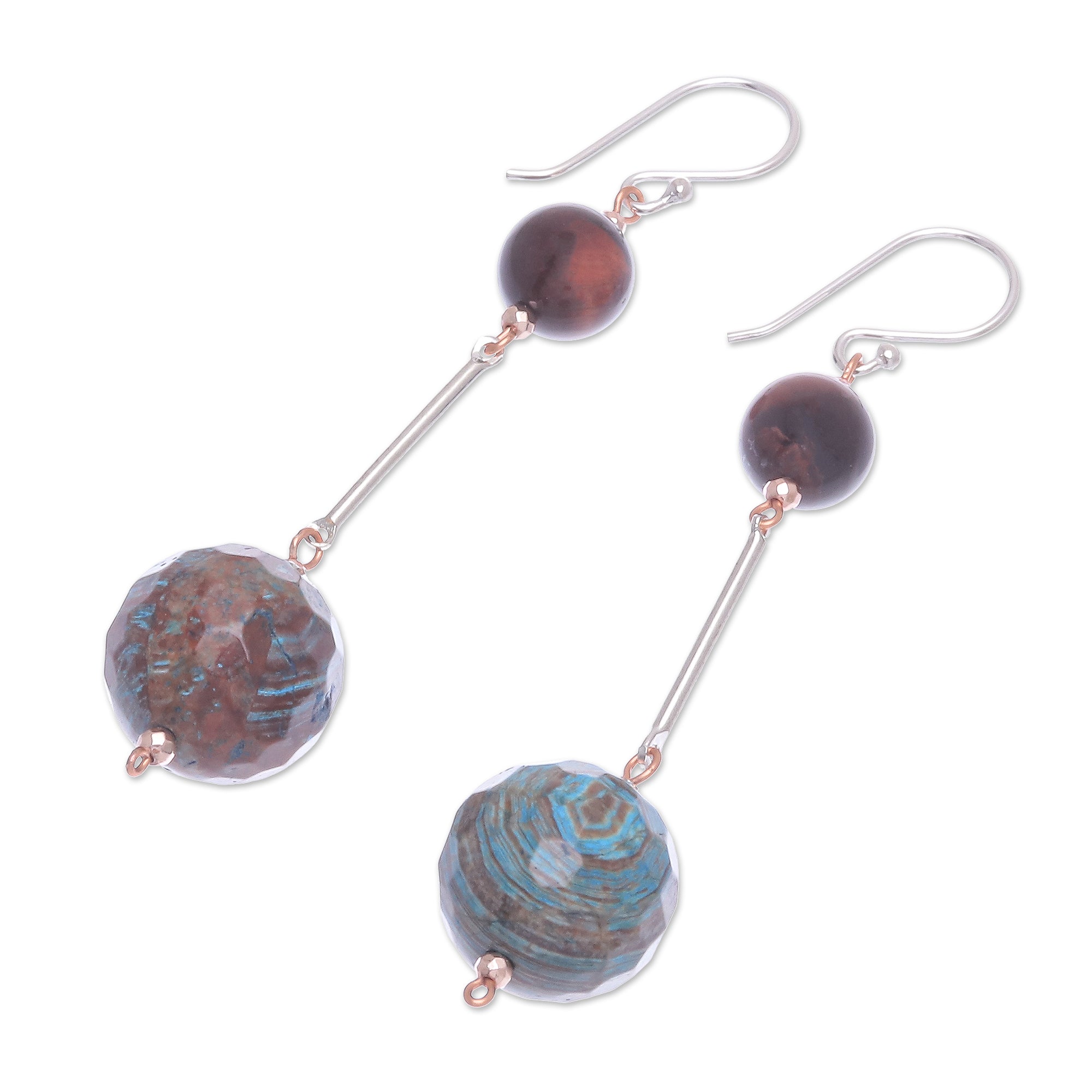 Premium Earthly Love Jasper and Tiger's Eye Dangle Earrings - Handcrafted Elegance