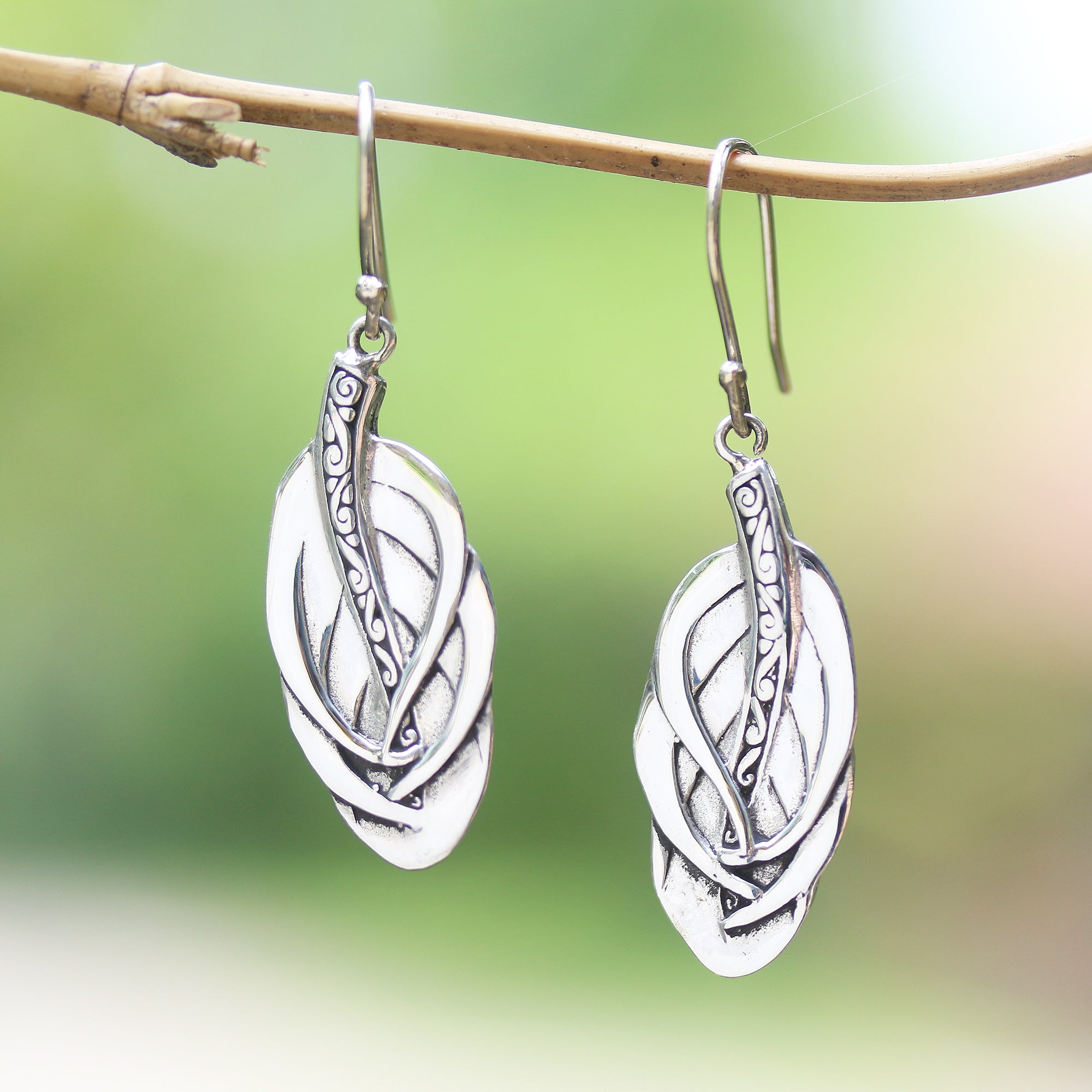 Premium Tufted Feathers Sterling Silver Dangle Earrings - Handcrafted in Bali