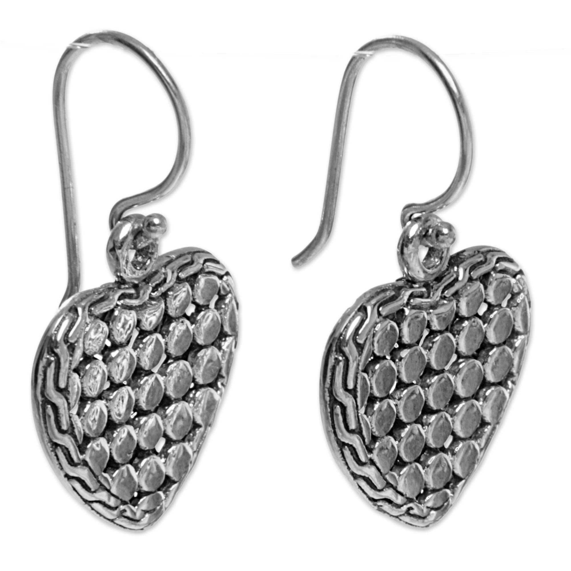 Premium Heart of Steel Dangle Earrings - Handmade Sterling Silver Jewelry