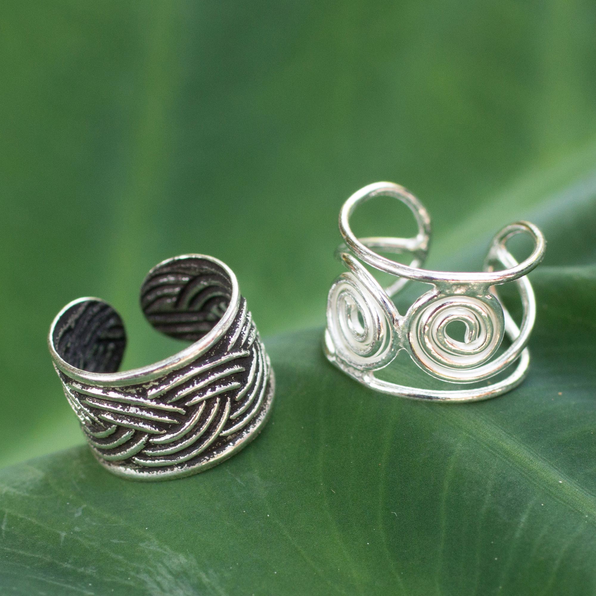 Premium Adjustable Sterling Silver Ear Cuffs with Thai Filigree Design