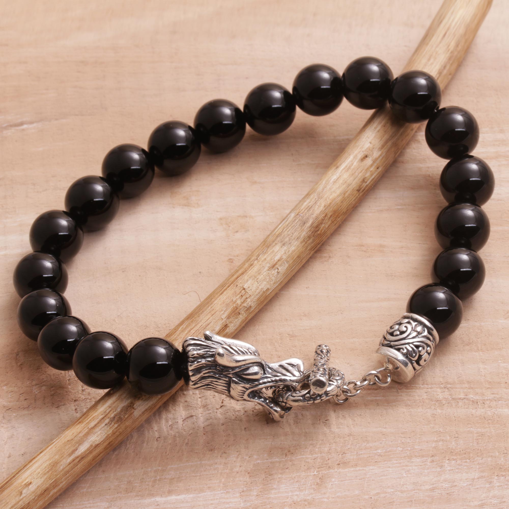 Premium Dragon Glory Bracelet for Men - Sterling Silver & Onyx