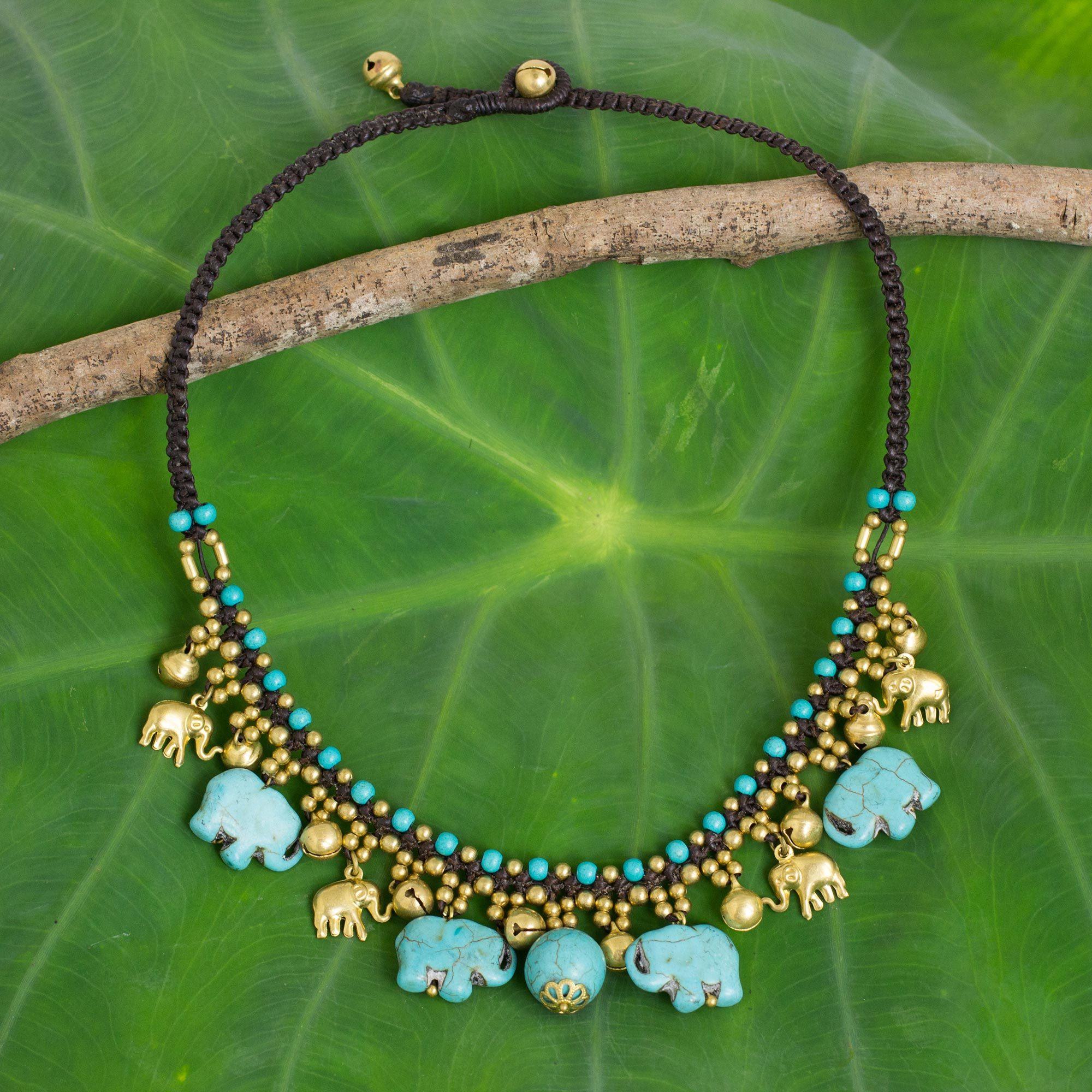 Premium Gold & Blue Elephant Statement Necklace - Handmade & Fair Trade