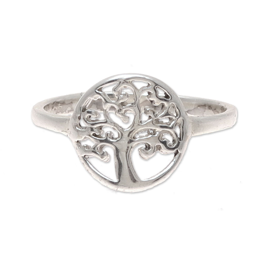 Premium Sterling Silver Tree-Themed Band Ring - Intricate Openwork Design